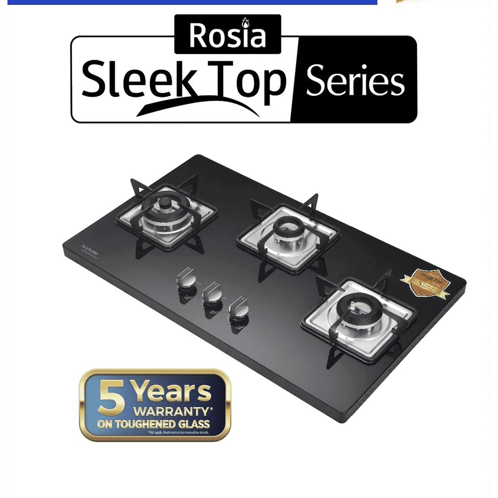 Hindware Rosia Toughened Glass Top 3 Burner Automatic Electric Hob (Ergonomic Bakelite Knob, Black)_5