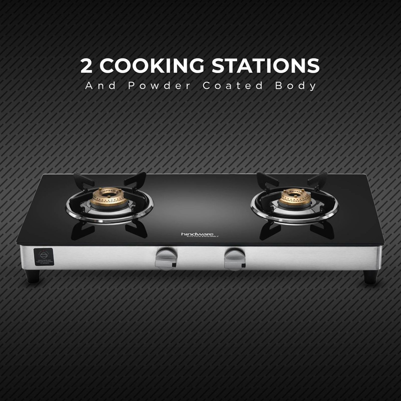 Hindware ARMO Plus Toughened Glass Top 2 Burner Manual Gas Stove (Sleek Body Design, Black)_1
