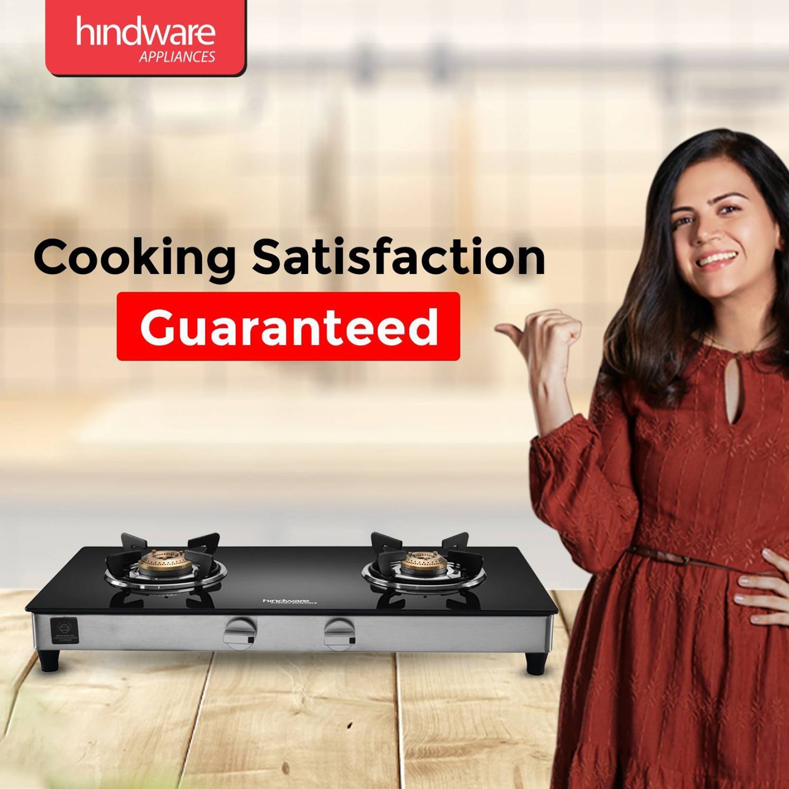 Hindware ARMO Plus Toughened Glass Top 2 Burner Manual Gas Stove (Sleek Body Design, Black)_4