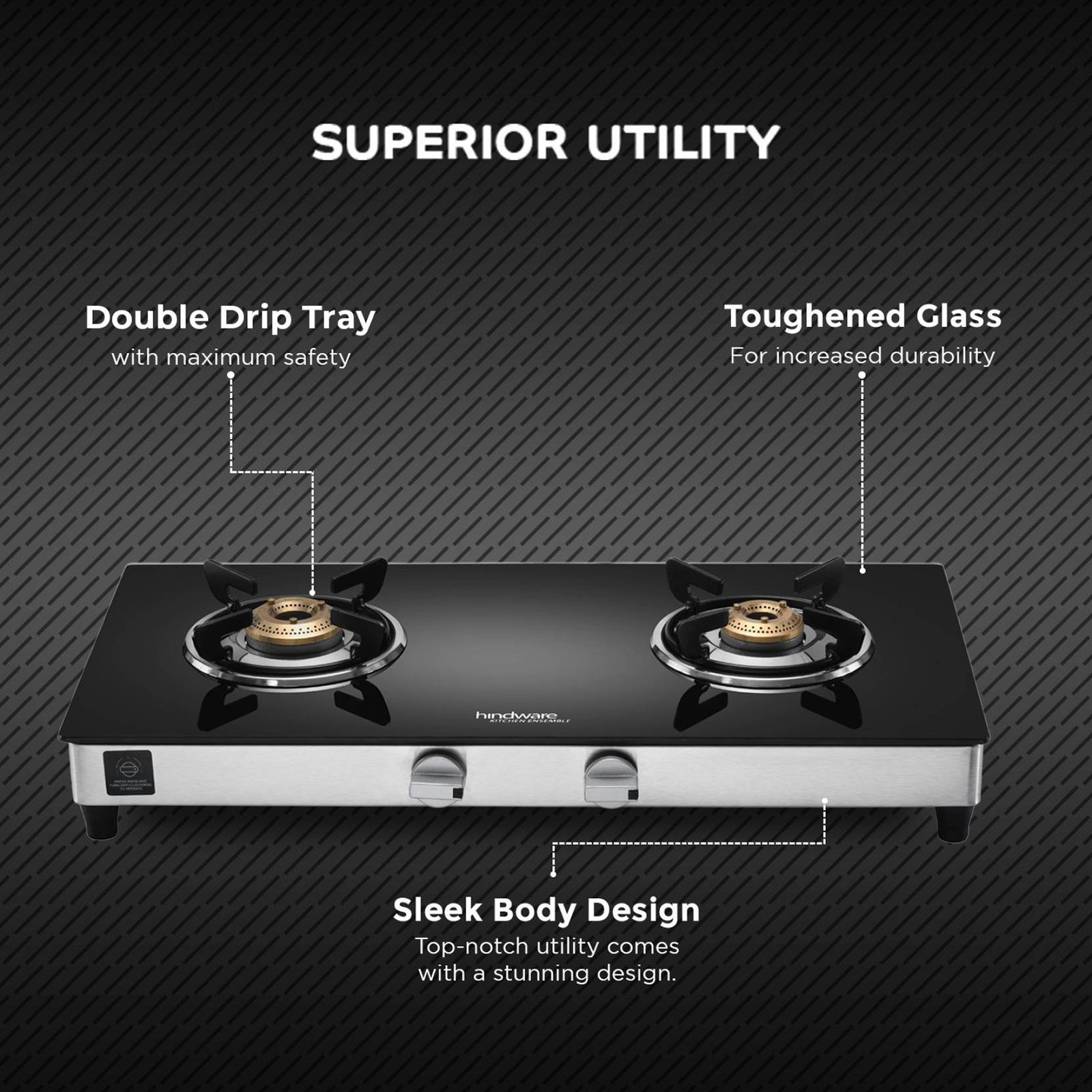 Hindware ARMO Plus Toughened Glass Top 2 Burner Manual Gas Stove (Sleek Body Design, Black)_6