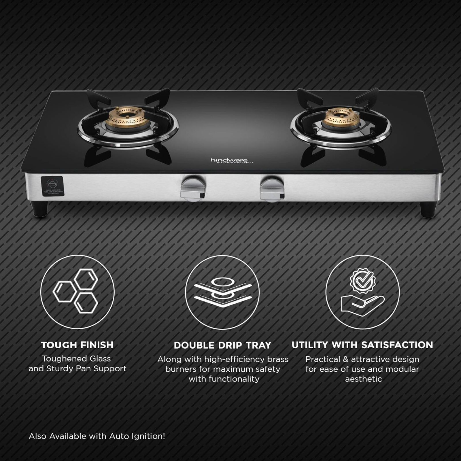 Hindware ARMO Plus Toughened Glass Top 2 Burner Manual Gas Stove (Sleek Body Design, Black)_7