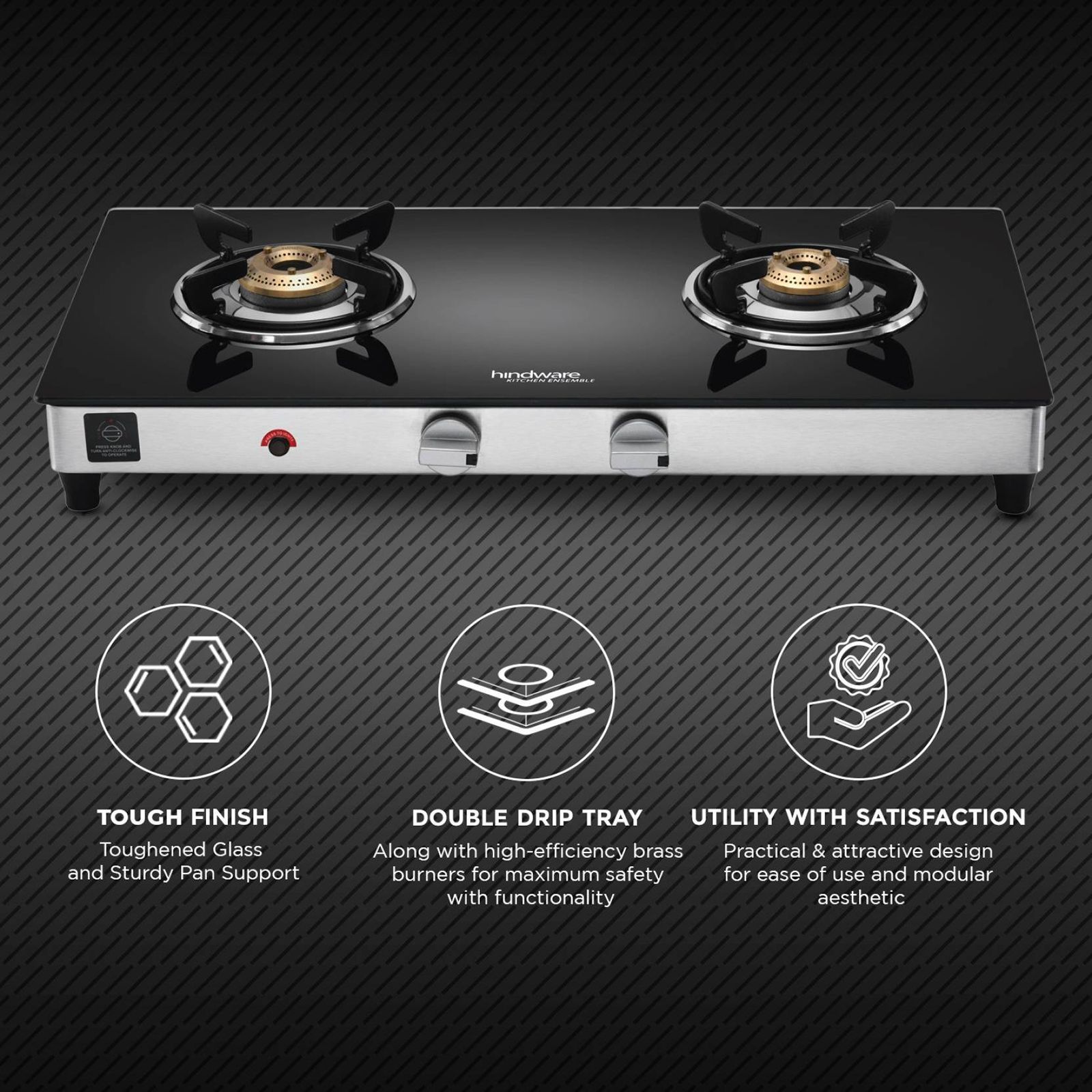 Hindware ARMO Plus Toughened Glass Top 2 Burner Automatic Gas Stove (Sleek Body Design, Black)_6
