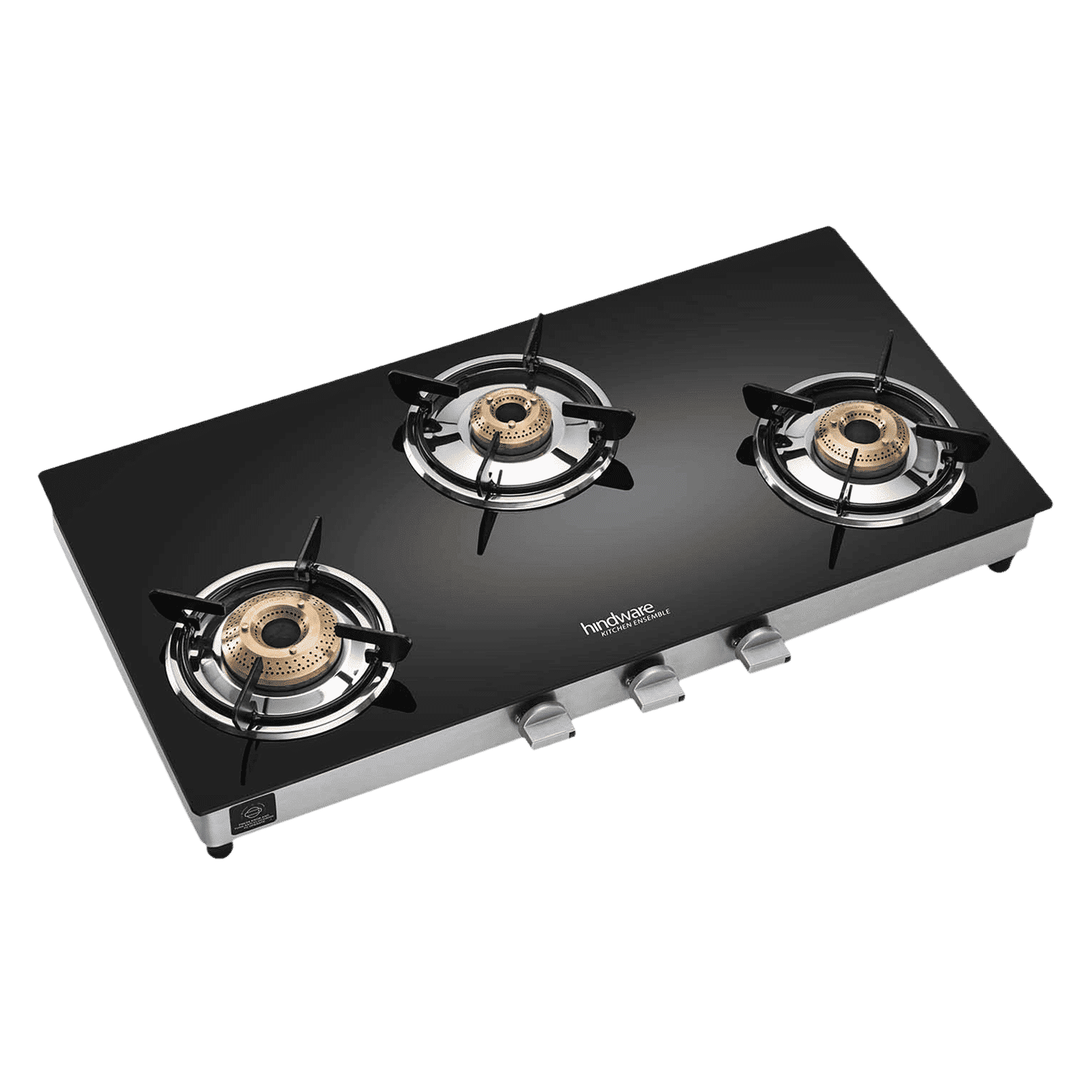 Hindware ARMO Plus Toughened Glass Top 3 Burner Manual Gas Stove (Sleek Body Design, Black)_1