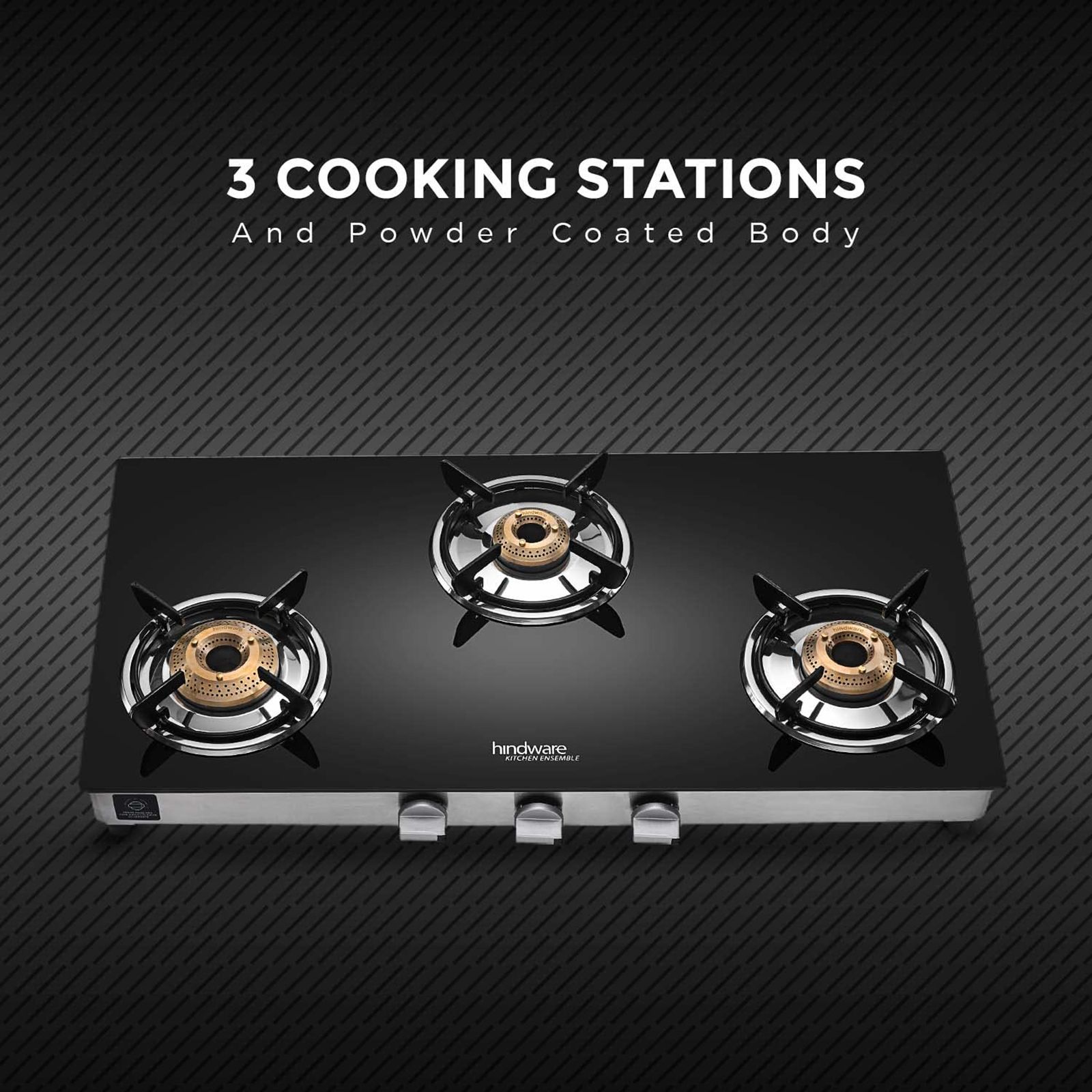 Hindware ARMO Plus Toughened Glass Top 3 Burner Manual Gas Stove (Sleek Body Design, Black)_5