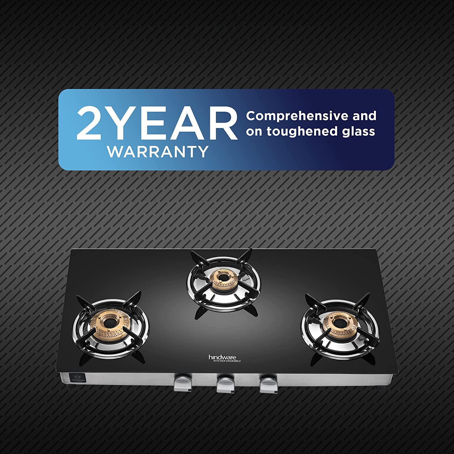 Hindware ARMO Plus Toughened Glass Top 3 Burner Manual Gas Stove (Sleek Body Design, Black)_7