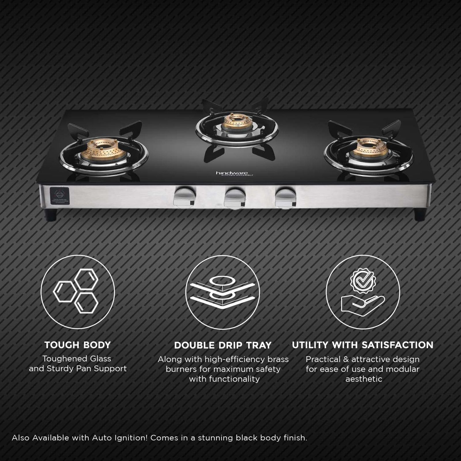 Hindware ARMO Plus Toughened Glass Top 3 Burner Manual Gas Stove (Sleek Body Design, Black)_10