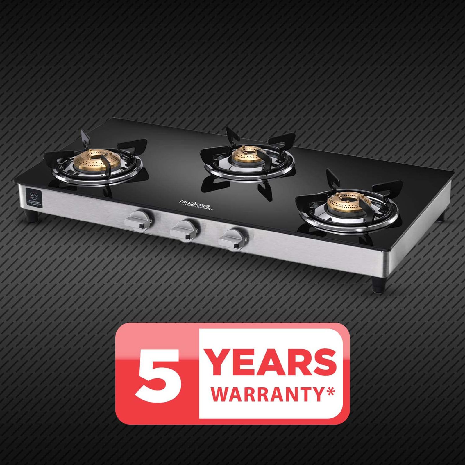 Hindware ARMO Plus Toughened Glass Top 3 Burner Manual Gas Stove (Sleek Body Design, Black)_4