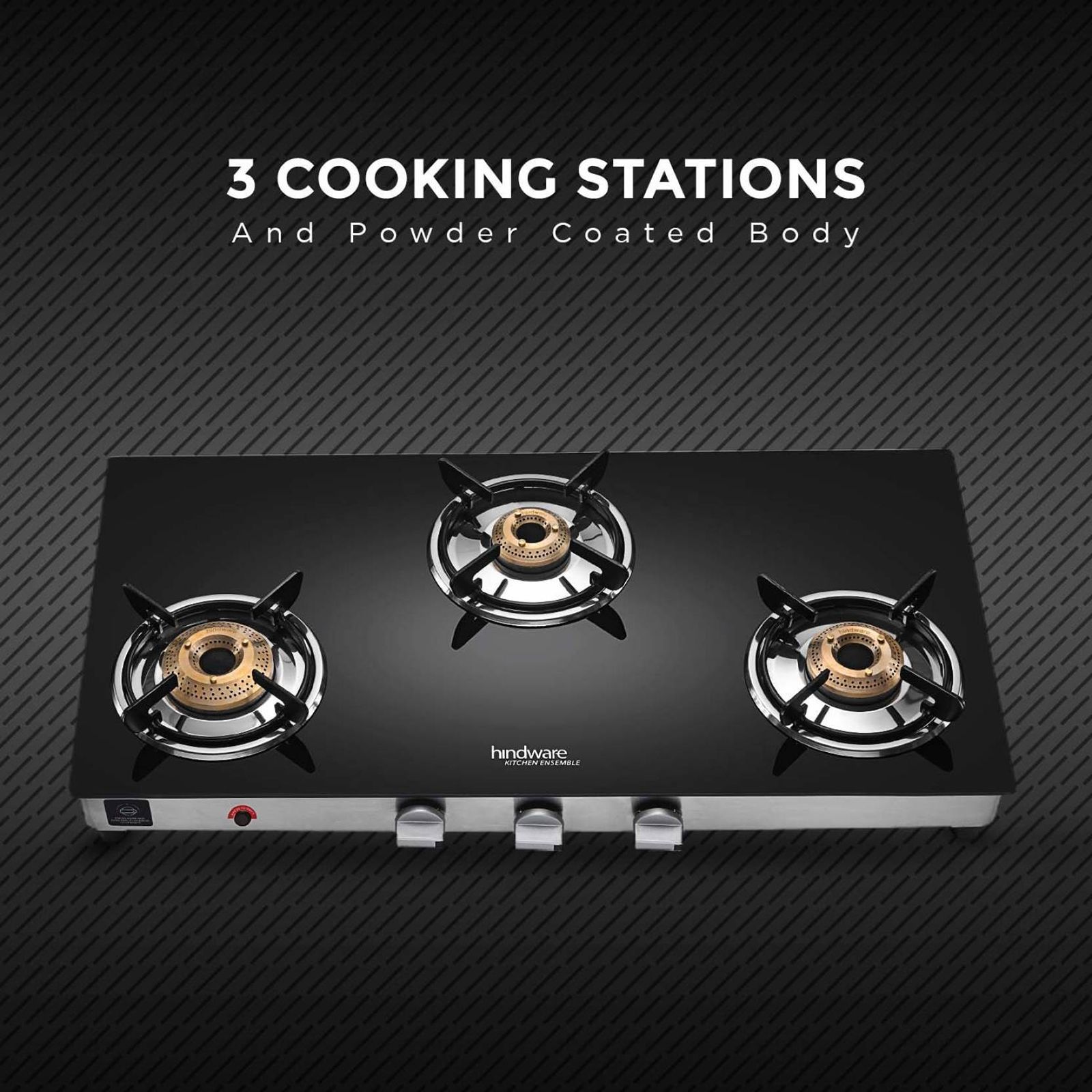 Hindware ARMO Plus Toughened Glass Top 3 Burner Automatic Gas Stove (Sleek Body Design, Black)_7