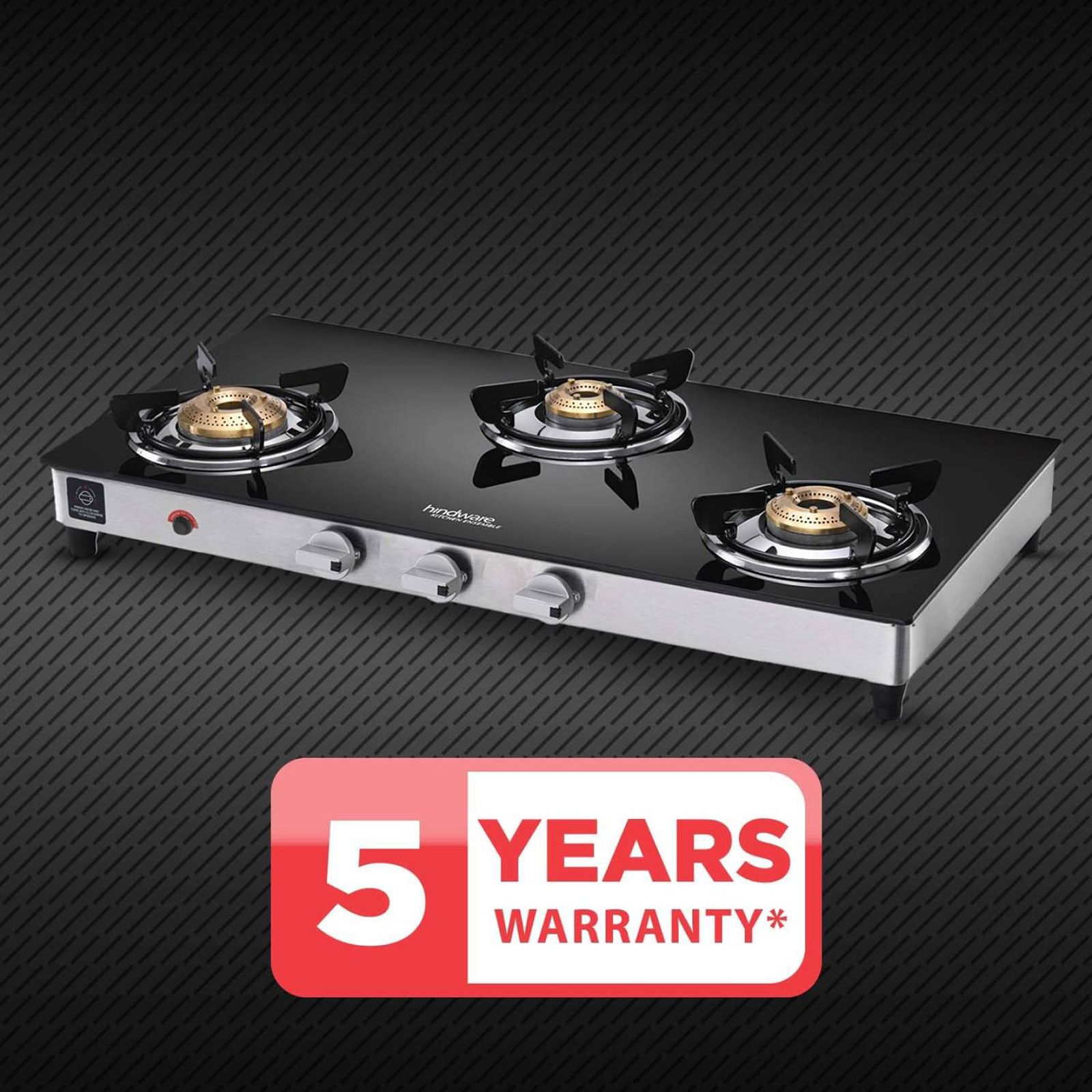 Hindware ARMO Plus Toughened Glass Top 3 Burner Automatic Gas Stove (Sleek Body Design, Black)_8