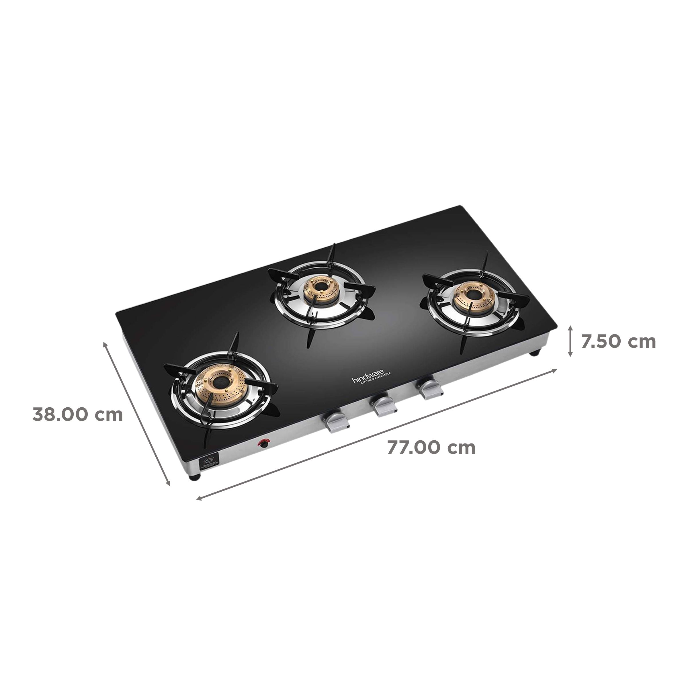 Hindware ARMO Plus Toughened Glass Top 3 Burner Automatic Gas Stove (Sleek Body Design, Black)_2