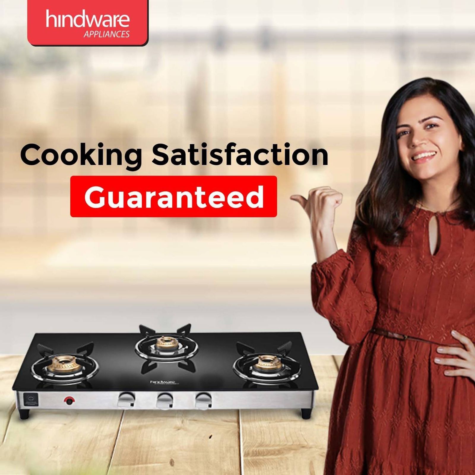 Hindware ARMO Plus Toughened Glass Top 3 Burner Automatic Gas Stove (Sleek Body Design, Black)_4