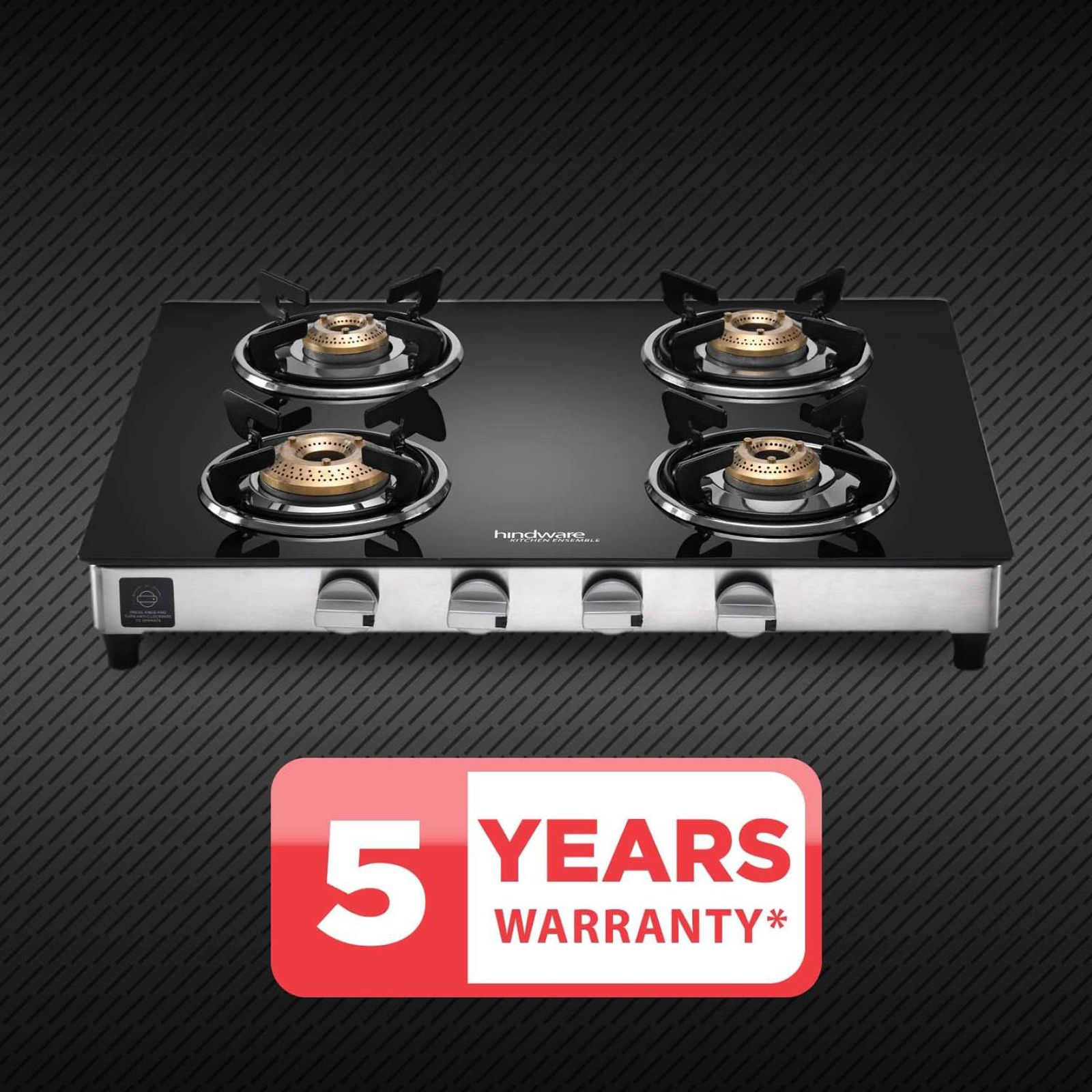 Hindware ARMO Plus Toughened Glass Top 4 Burner Manual Gas Stove (Sleek Body Design, Black)_6