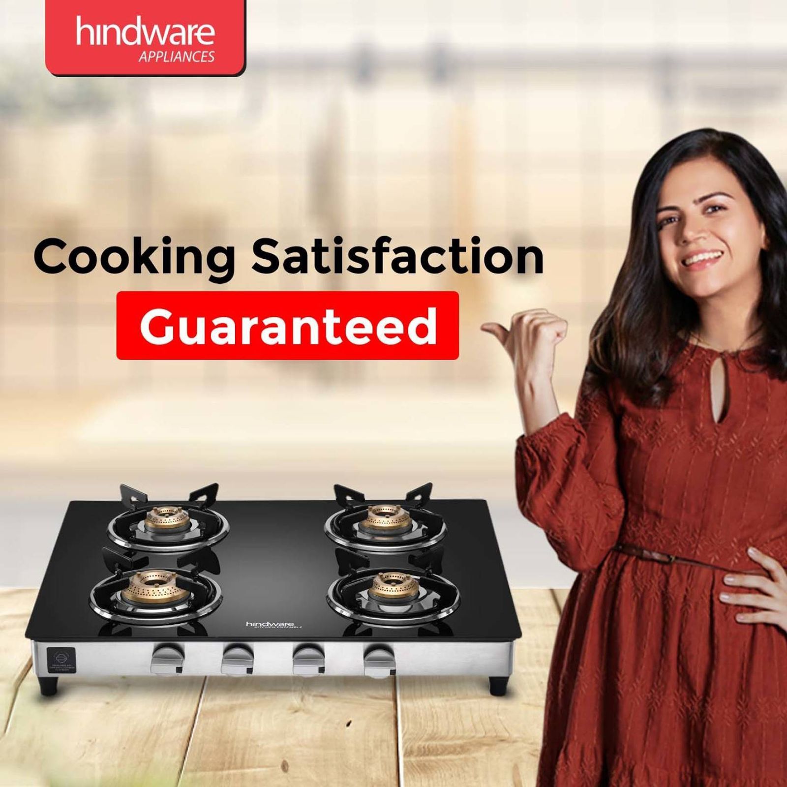 Hindware ARMO Plus Toughened Glass Top 4 Burner Manual Gas Stove (Sleek Body Design, Black)_7