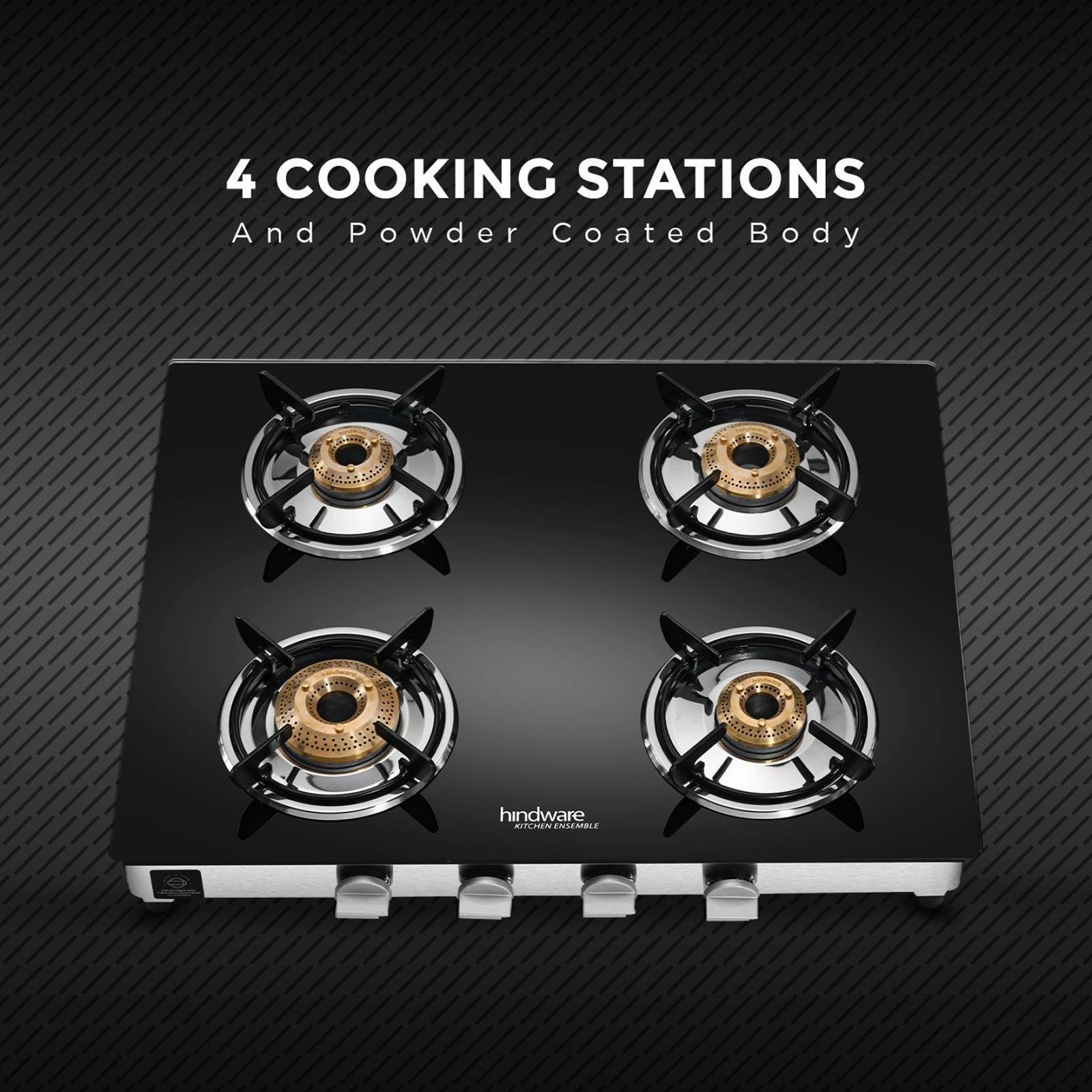 Hindware ARMO Plus Toughened Glass Top 4 Burner Manual Gas Stove (Sleek Body Design, Black)_4
