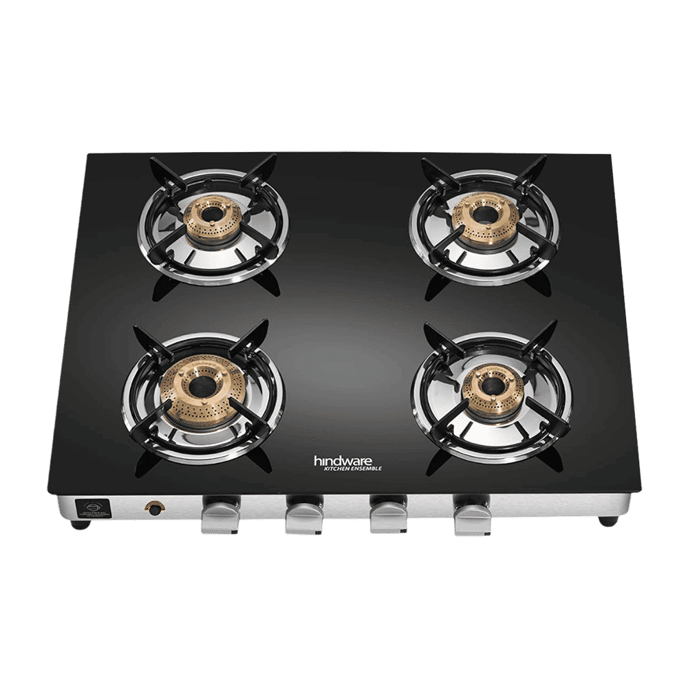 Hindware ARMO Plus Toughened Glass Top 4 Burner Automatic Gas Stove (Sleek Body Design, Black)_1