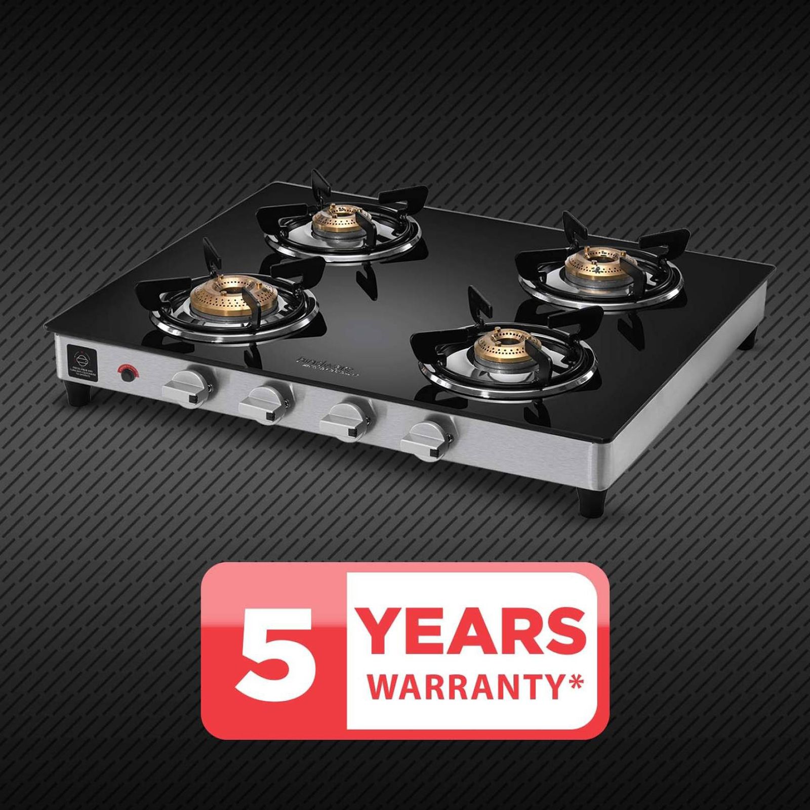 Hindware ARMO Plus Toughened Glass Top 4 Burner Automatic Gas Stove (Sleek Body Design, Black)_4