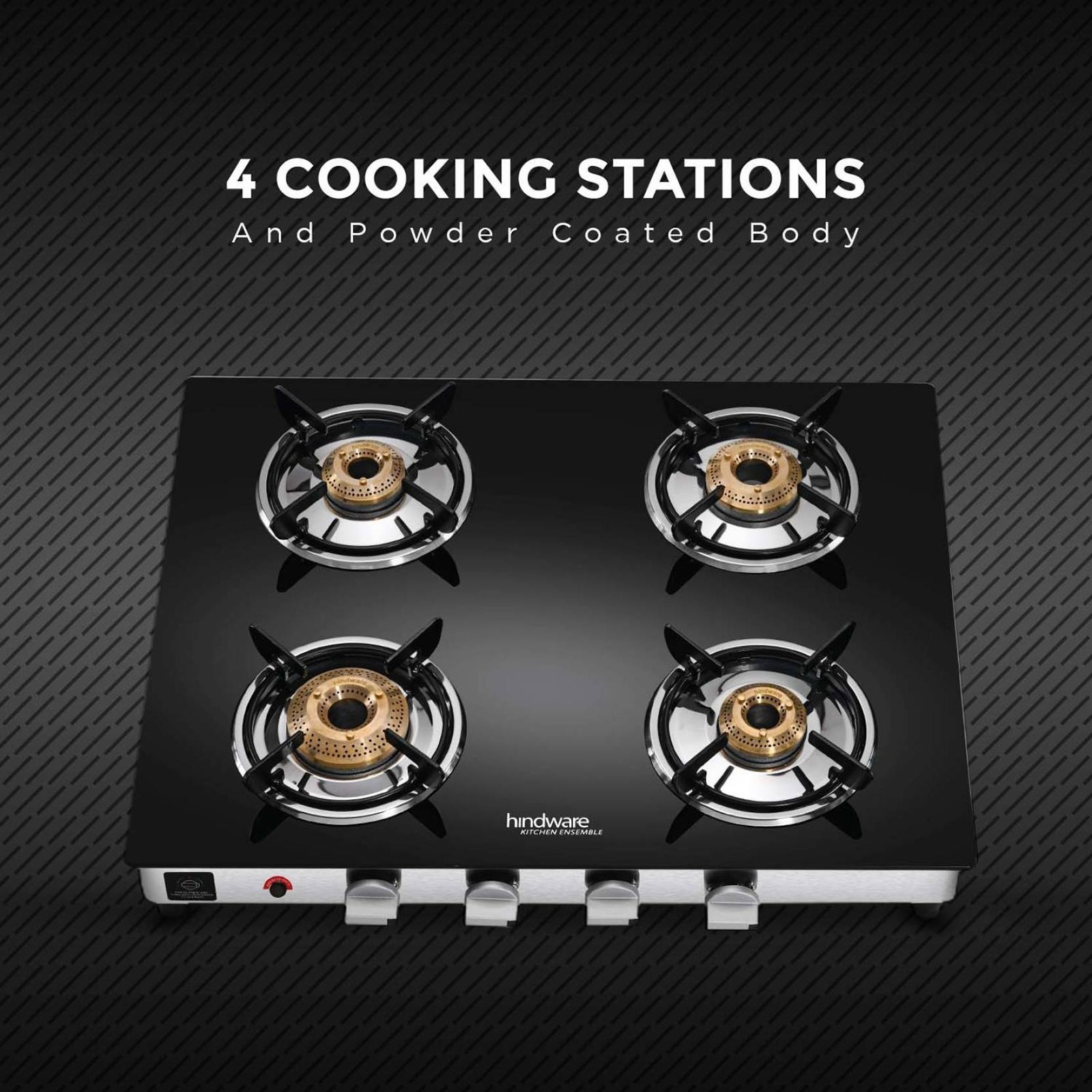 Hindware ARMO Plus Toughened Glass Top 4 Burner Automatic Gas Stove (Sleek Body Design, Black)_5