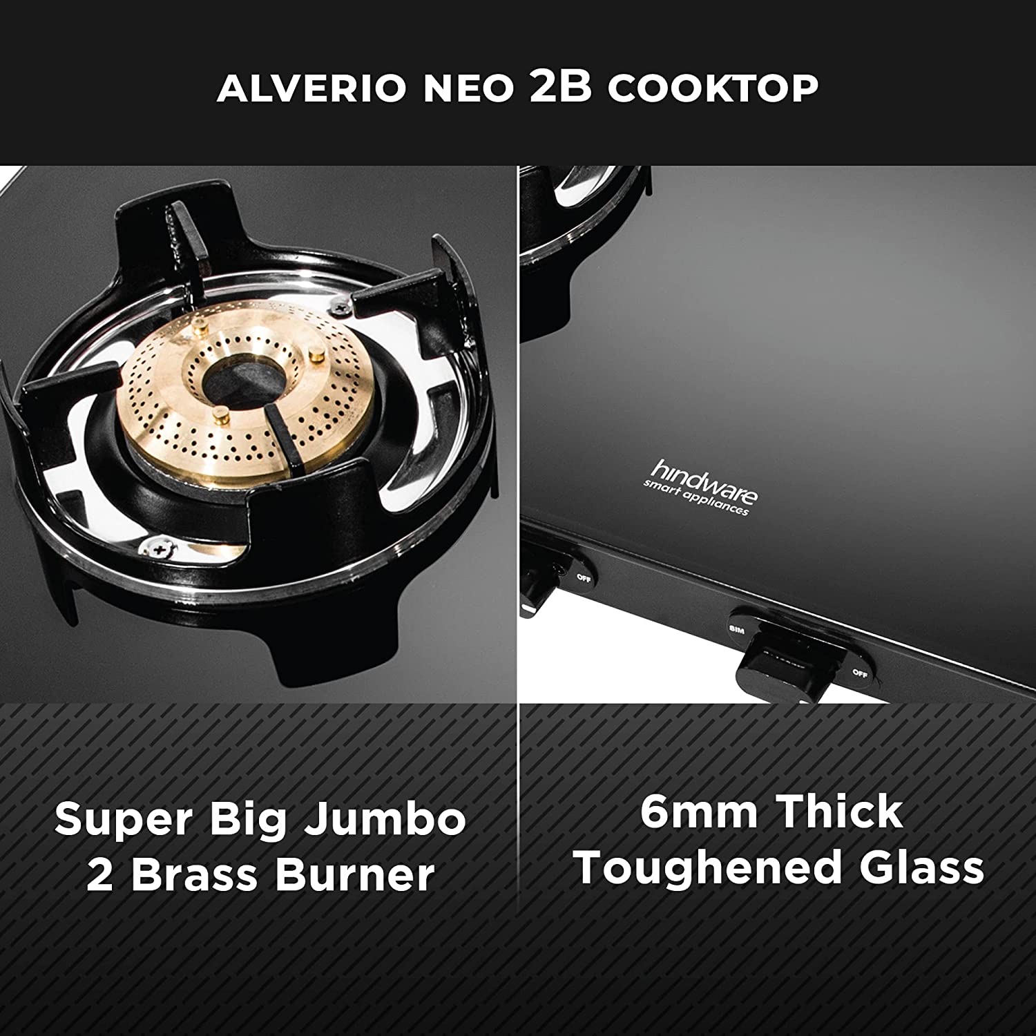 Hindware Alverio Neo Toughened Glass Top 2 Burner Manual Gas Stove (Ergonomic Design, Black)_6