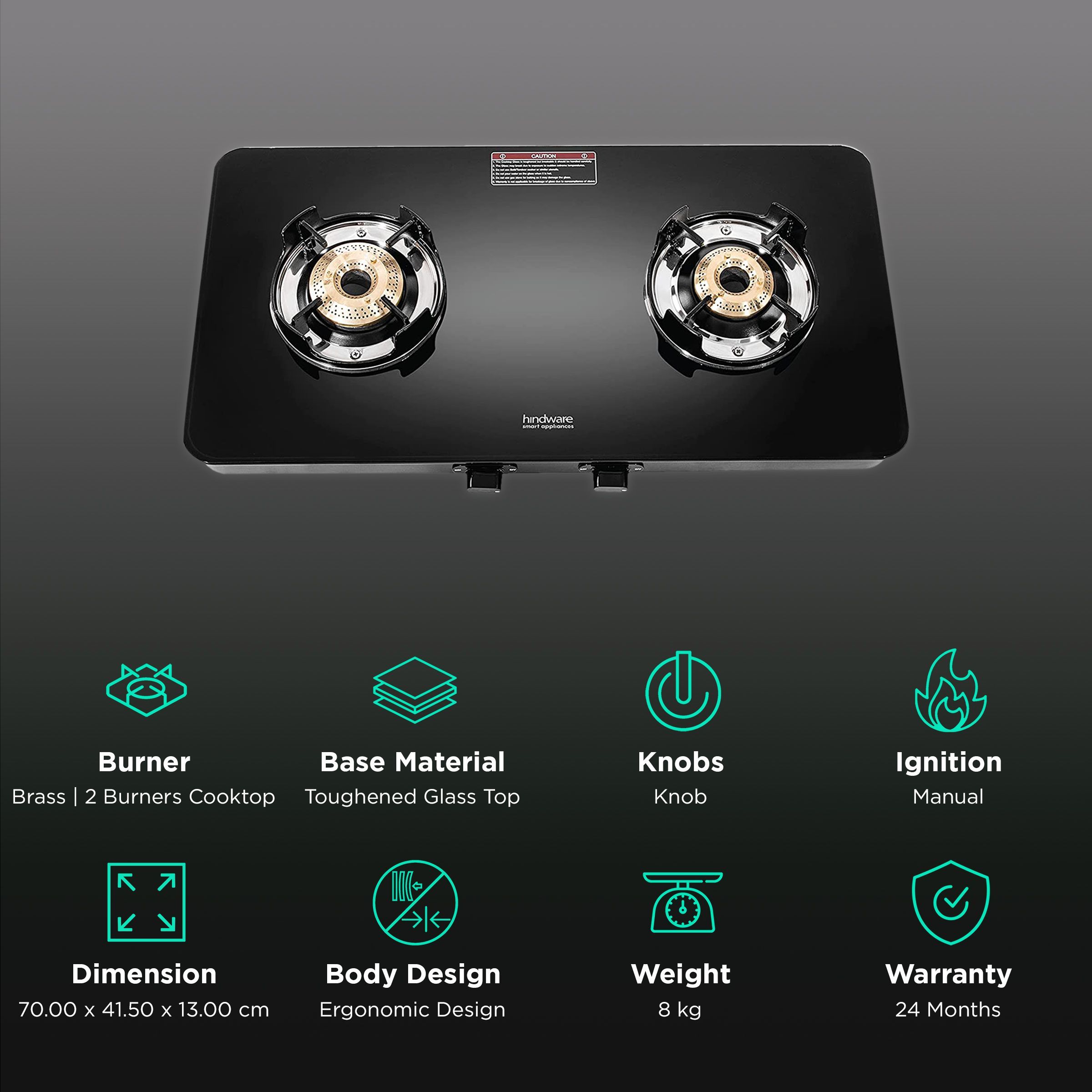 Hindware Alverio Neo Toughened Glass Top 2 Burner Manual Gas Stove (Ergonomic Design, Black)_3