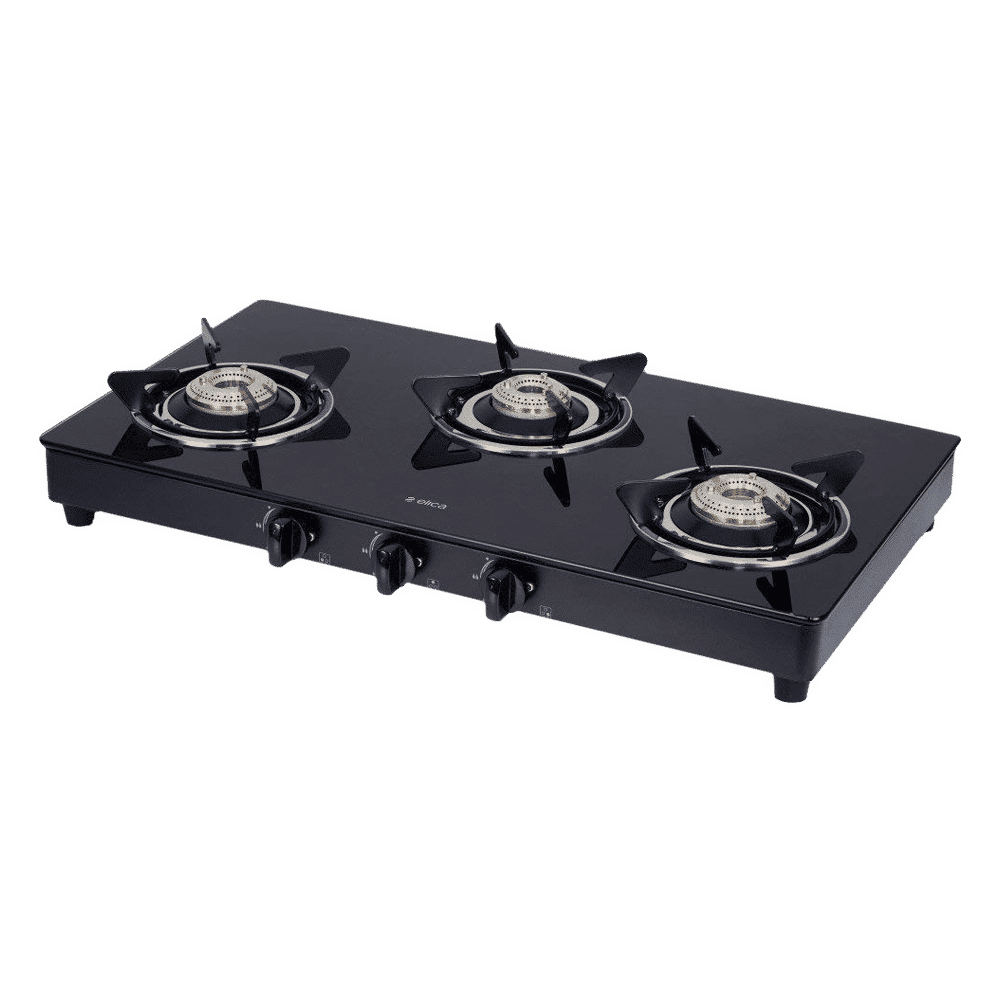 Elica 703 CT VETRO BK Toughened Glass Top 3 Burner Manual Gas Stove (Round Euro Coated Grid, Black)_7