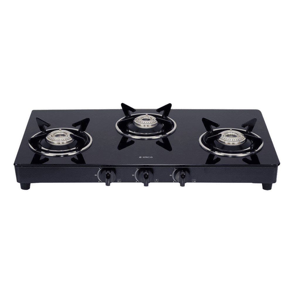 Elica 703 CT VETRO BK Toughened Glass Top 3 Burner Manual Gas Stove (Round Euro Coated Grid, Black)_8