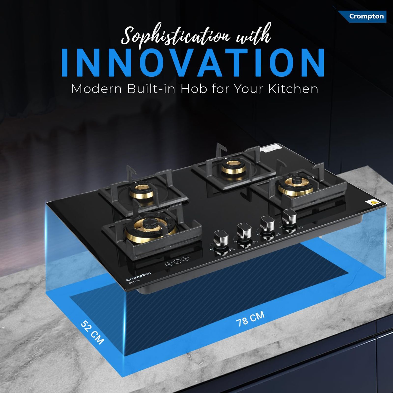 Crompton Optime Toughened Glass Top 4 Burner Automatic Hob (3D Flame Technology, Midnight Black)_9
