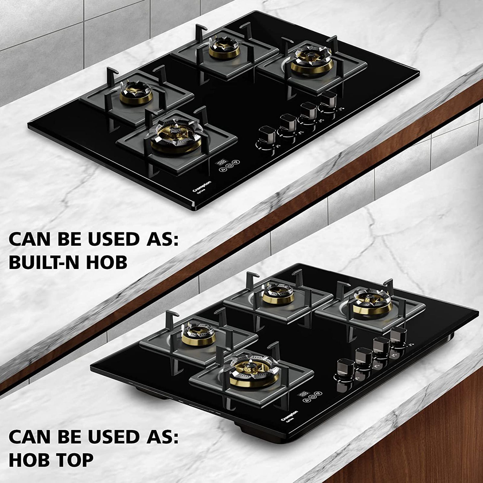 Crompton Optime Toughened Glass Top 4 Burner Automatic Hob (3D Flame Technology, Midnight Black)_5