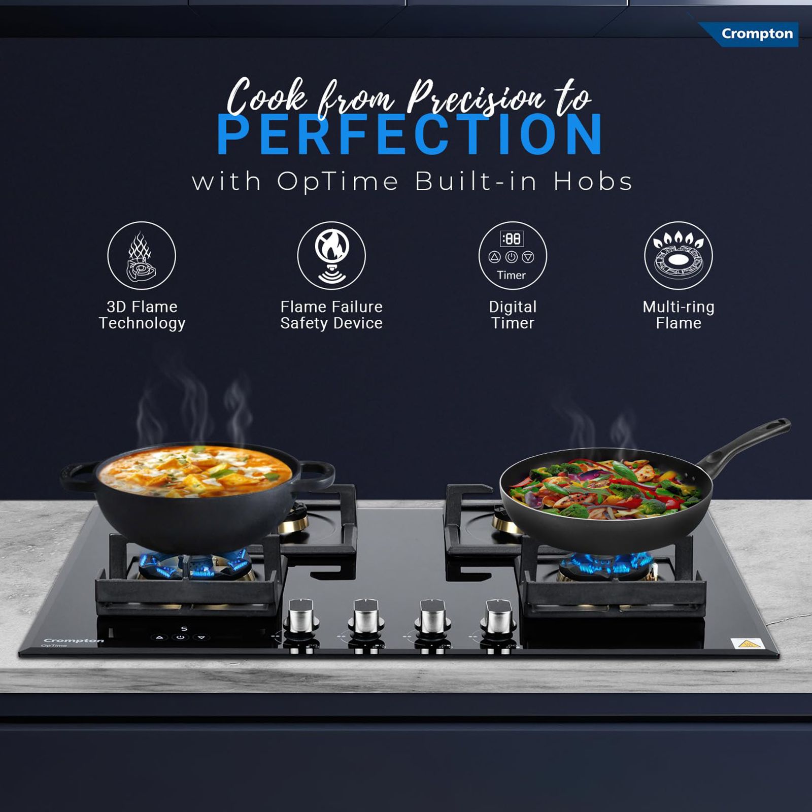Crompton Optime Toughened Glass Top 4 Burner Automatic Hob (3D Flame Technology, Midnight Black)_6