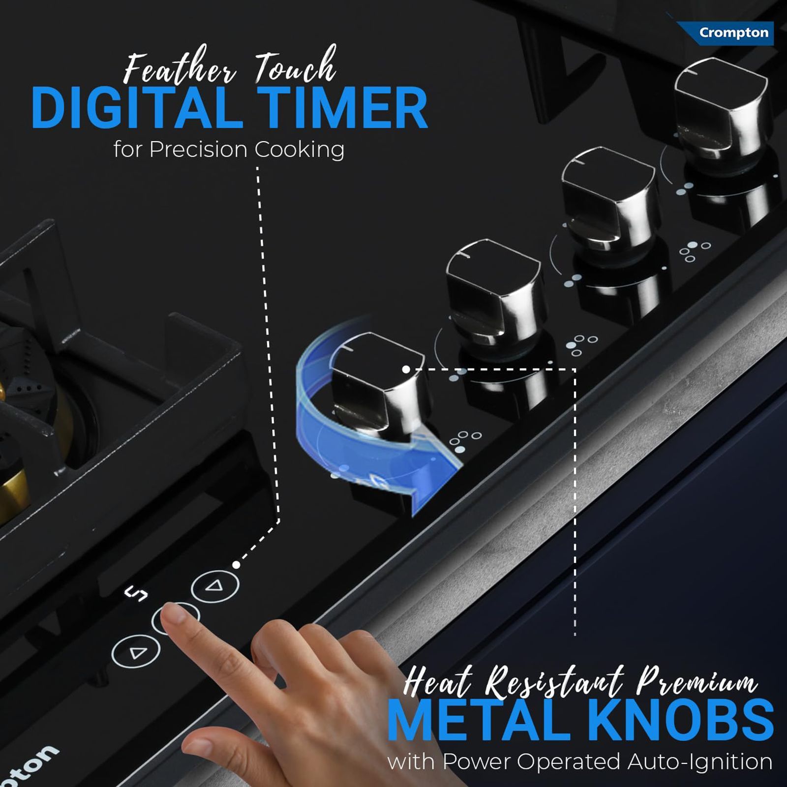 Crompton Optime Toughened Glass Top 4 Burner Automatic Hob (3D Flame Technology, Midnight Black)_7