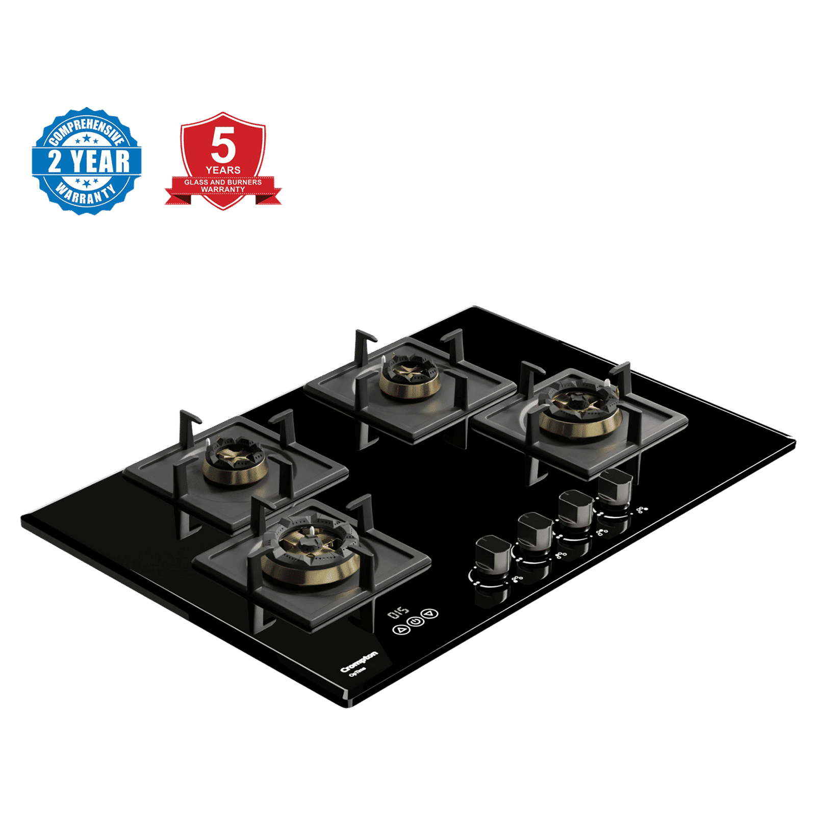 Crompton Optime Toughened Glass Top 4 Burner Automatic Hob (3D Flame Technology, Midnight Black)_1