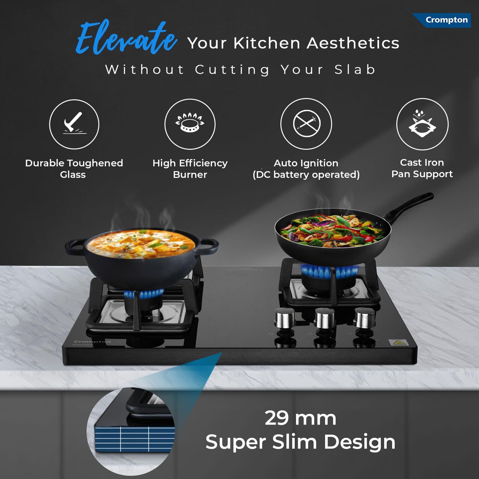 Crompton SuperSlim Toughened Glass Top 3 Burner Automatic Hob (Triple Ring Burner, Midnight Black)_9