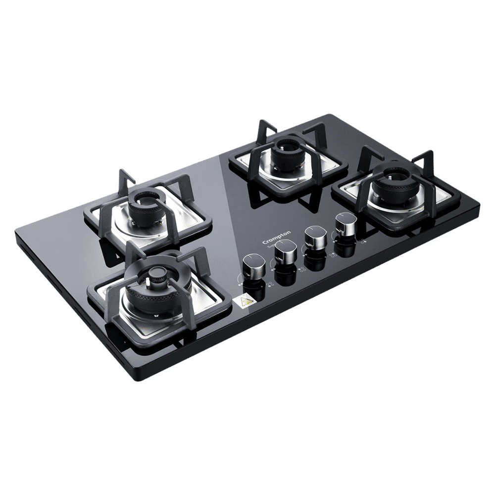 Crompton SuperSlim Toughened Glass Top 4 Burner Automatic Hob (Heat Resistant Metal Knob, Midnight Black)_1
