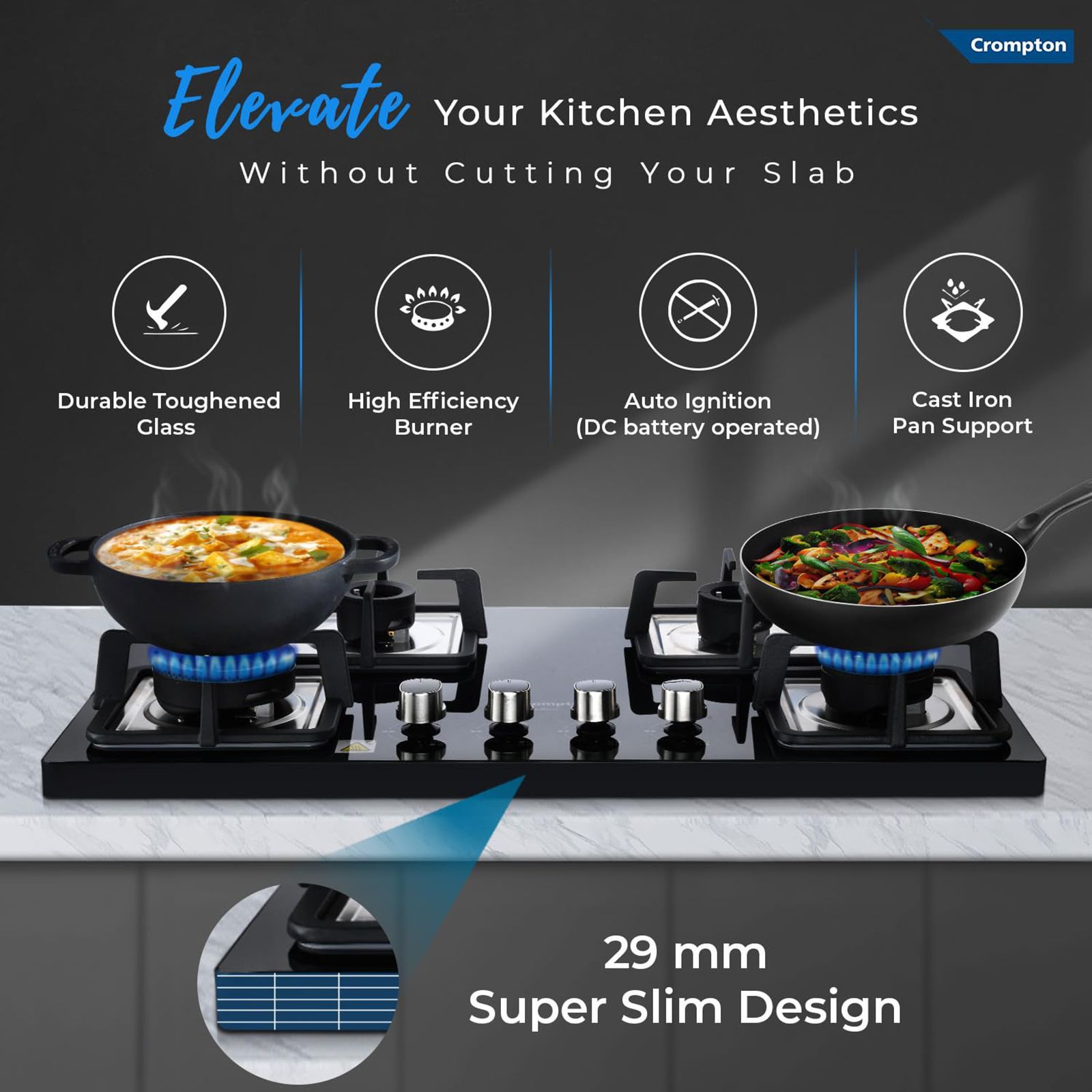 Crompton SuperSlim Toughened Glass Top 4 Burner Automatic Hob (Heat Resistant Metal Knob, Midnight Black)_11