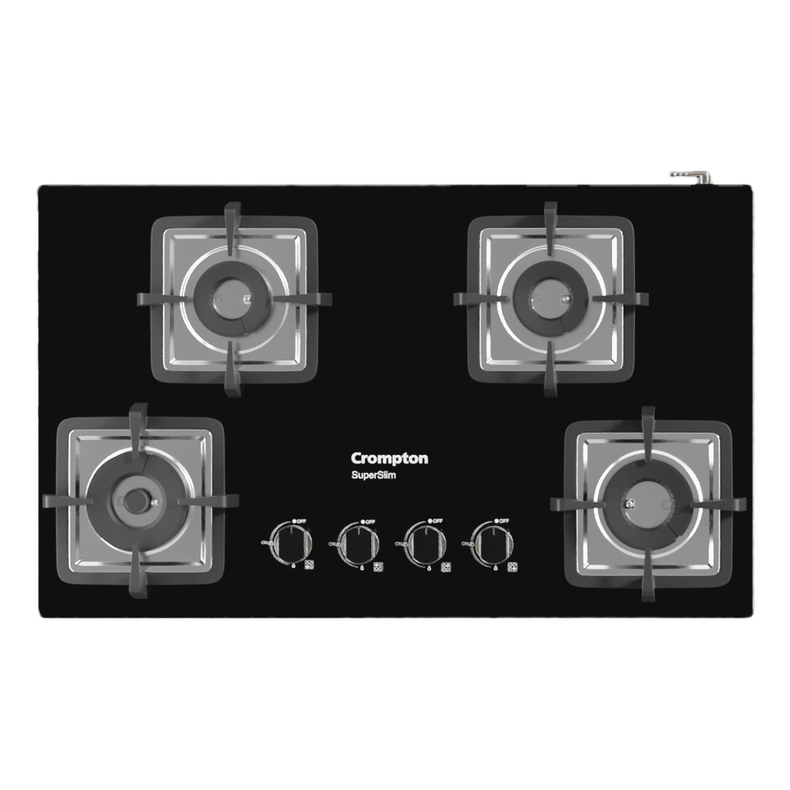 Crompton SuperSlim Toughened Glass Top 4 Burner Automatic Hob (Enamel Coating Cast Iron Pan Support, Midnight Black)_1