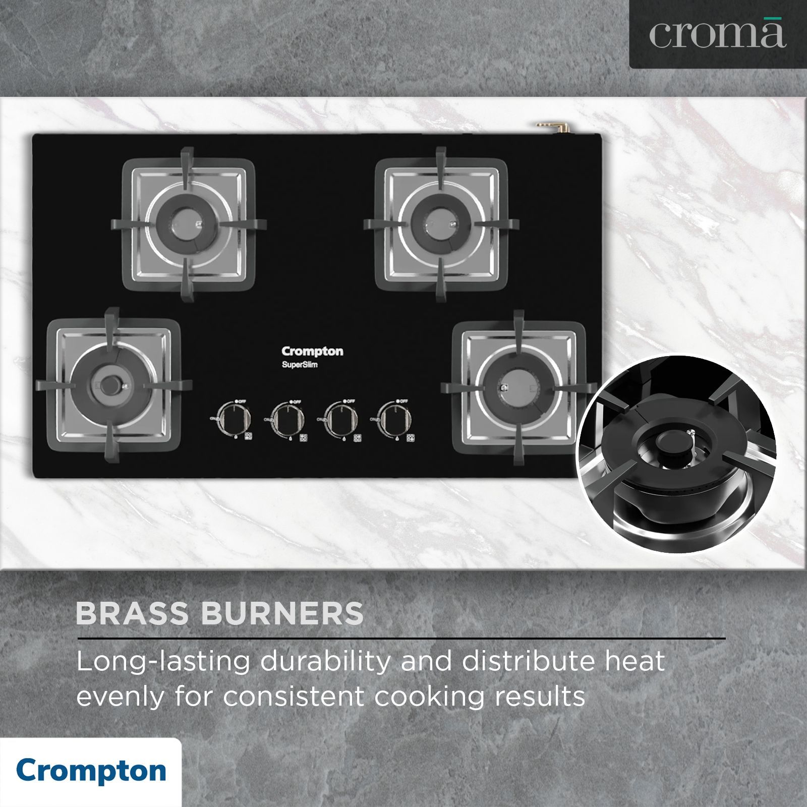 Crompton SuperSlim Toughened Glass Top 4 Burner Automatic Hob (Enamel Coating Cast Iron Pan Support, Midnight Black)_10
