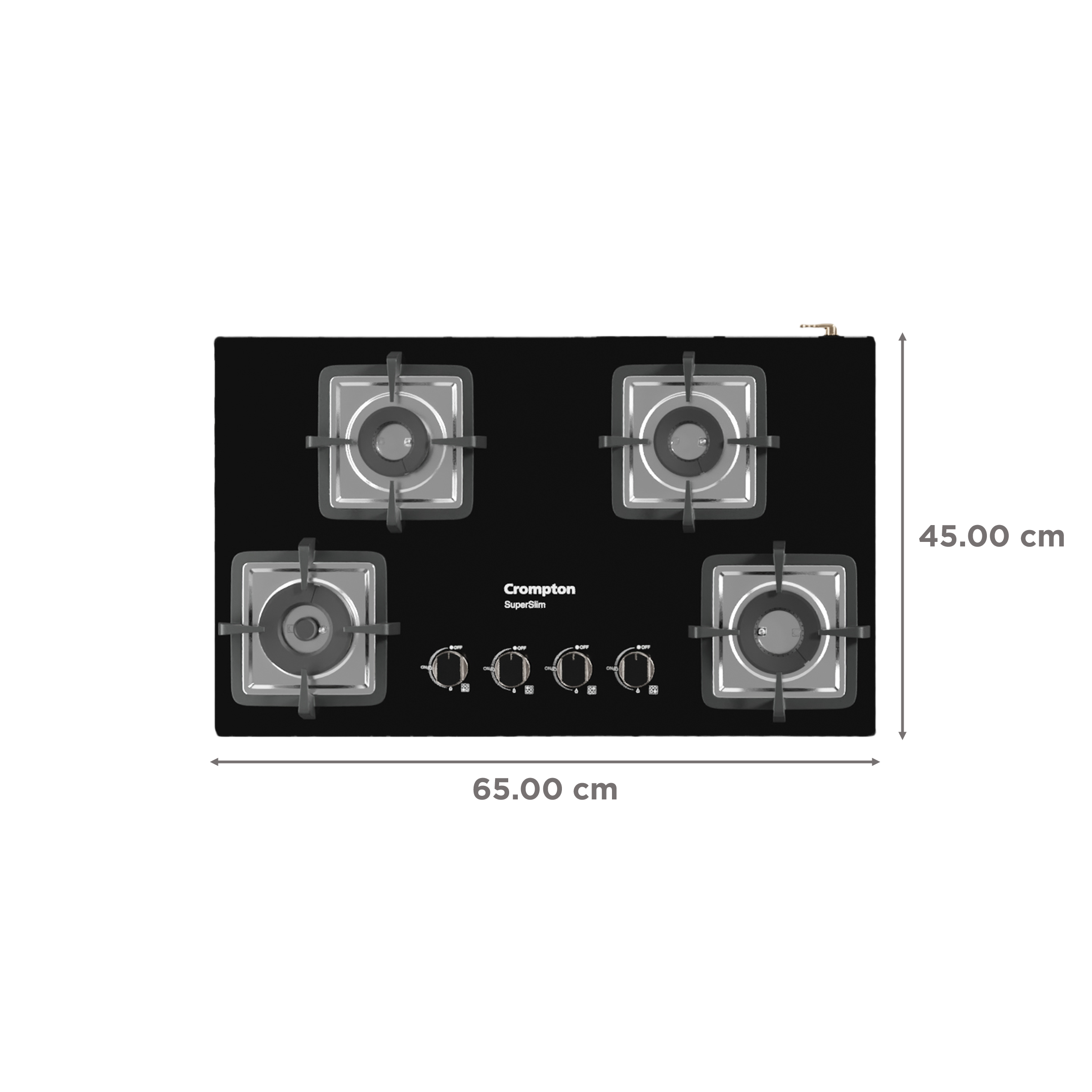 Crompton SuperSlim Toughened Glass Top 4 Burner Automatic Hob (Enamel Coating Cast Iron Pan Support, Midnight Black)_2
