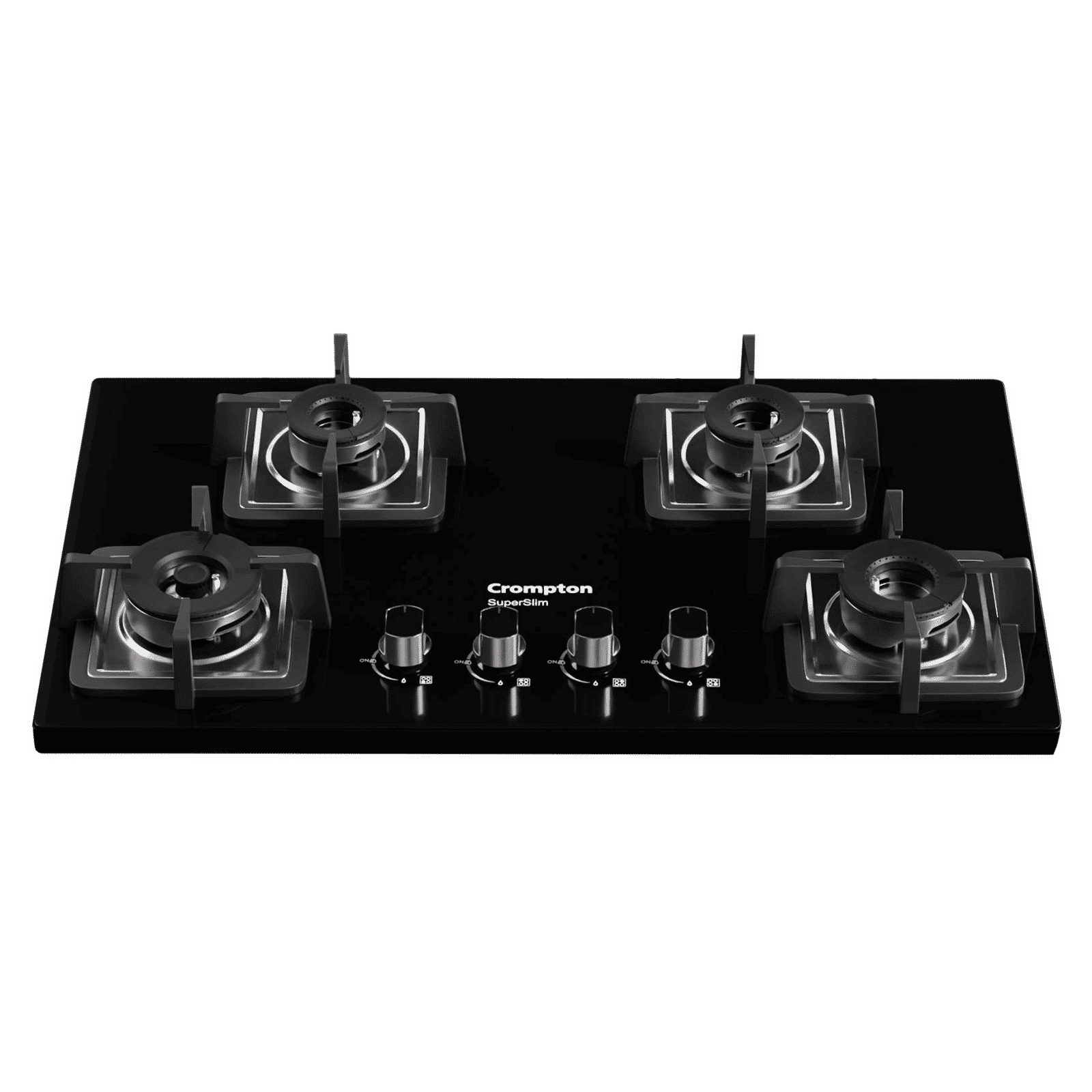 Crompton SuperSlim Toughened Glass Top 4 Burner Automatic Hob (Enamel Coating Cast Iron Pan Support, Midnight Black)_4