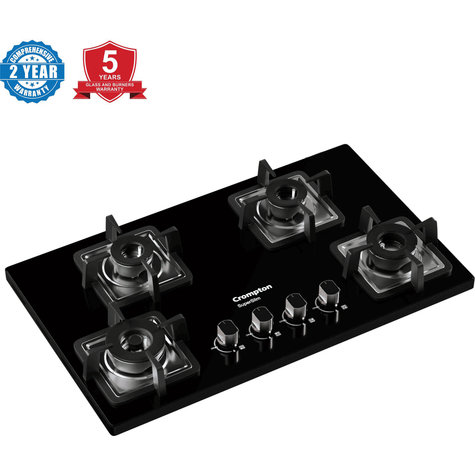 Crompton SuperSlim Toughened Glass Top 4 Burner Automatic Hob (Enamel Coating Cast Iron Pan Support, Midnight Black)_7