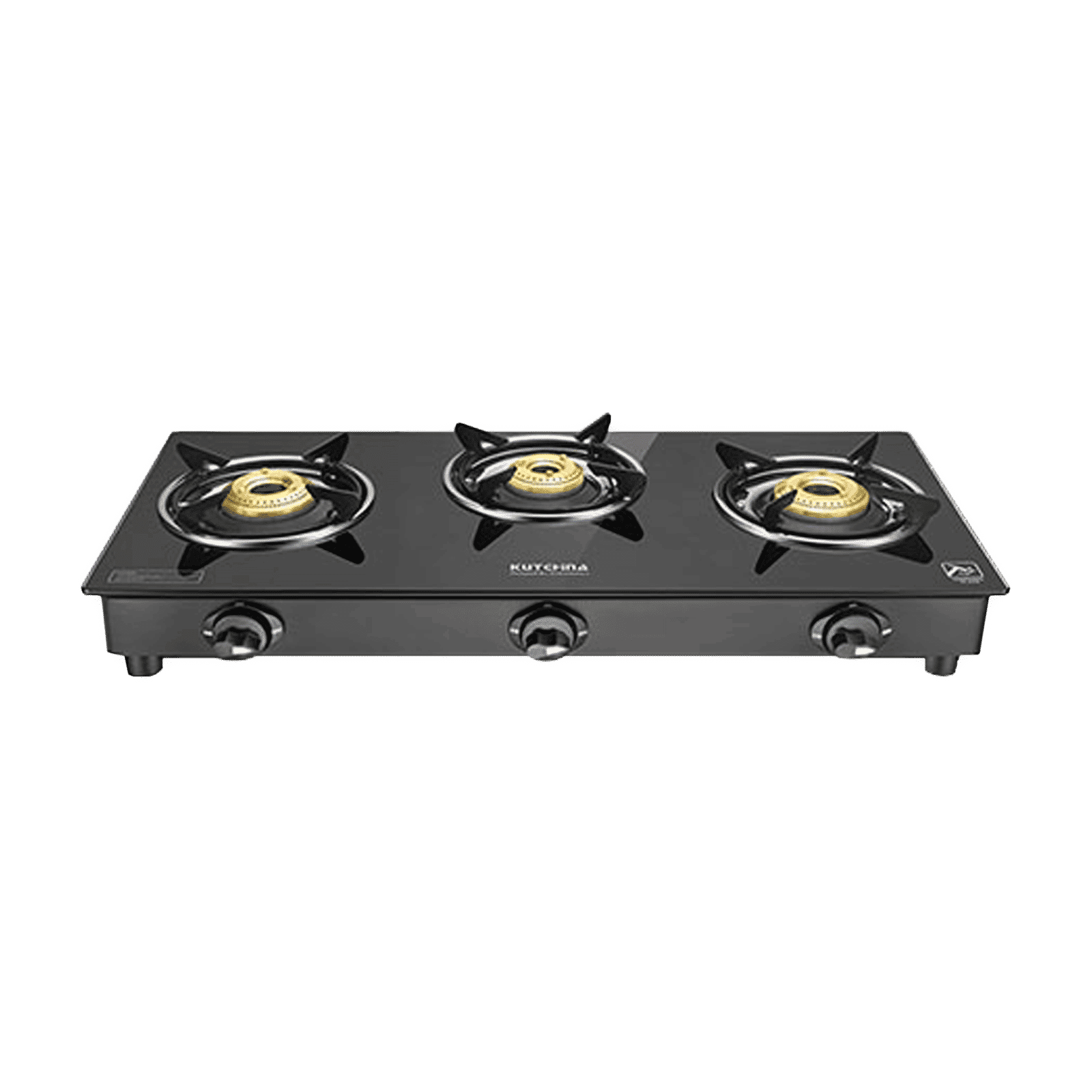 Kutchina Fabio 3B Eco Tempered Glass Top 3 Burner Manual Gas Stove (Stainless Steel Drip Tray, Black)_1