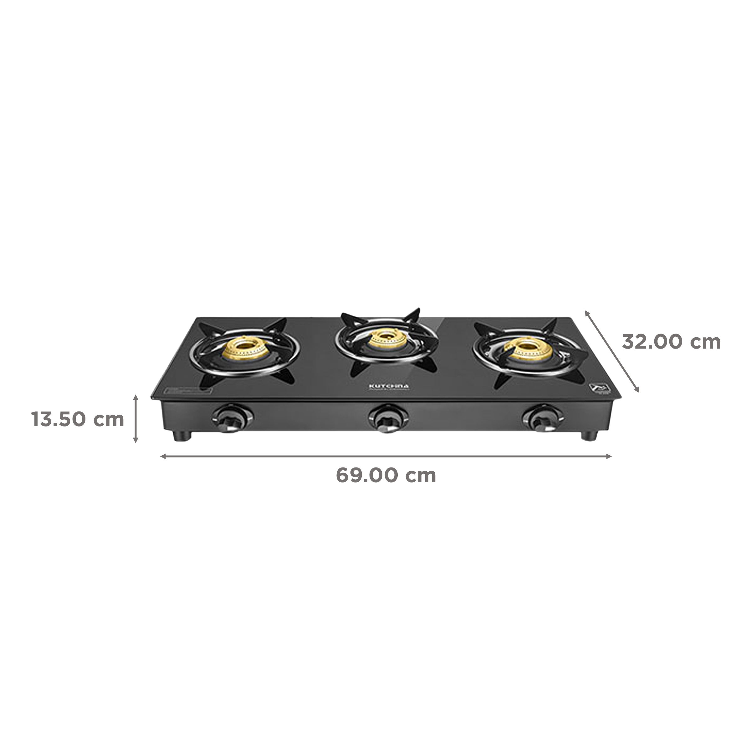 Kutchina Fabio 3B Eco Tempered Glass Top 3 Burner Manual Gas Stove (Stainless Steel Drip Tray, Black)_2