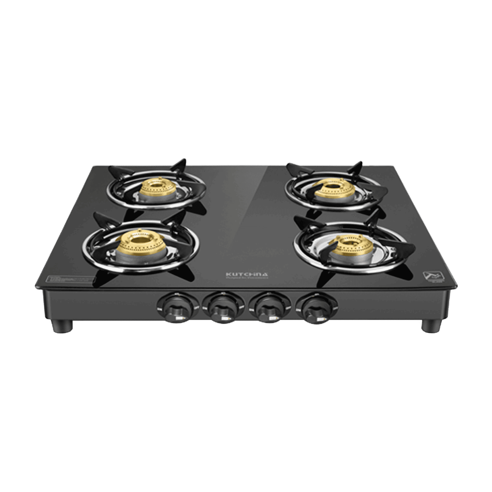 Kutchina Fabio 4B Eco Tempered Glass Top 4 Burner Manual Gas Stove (Stainless Steel Drip Tray, Black)_1