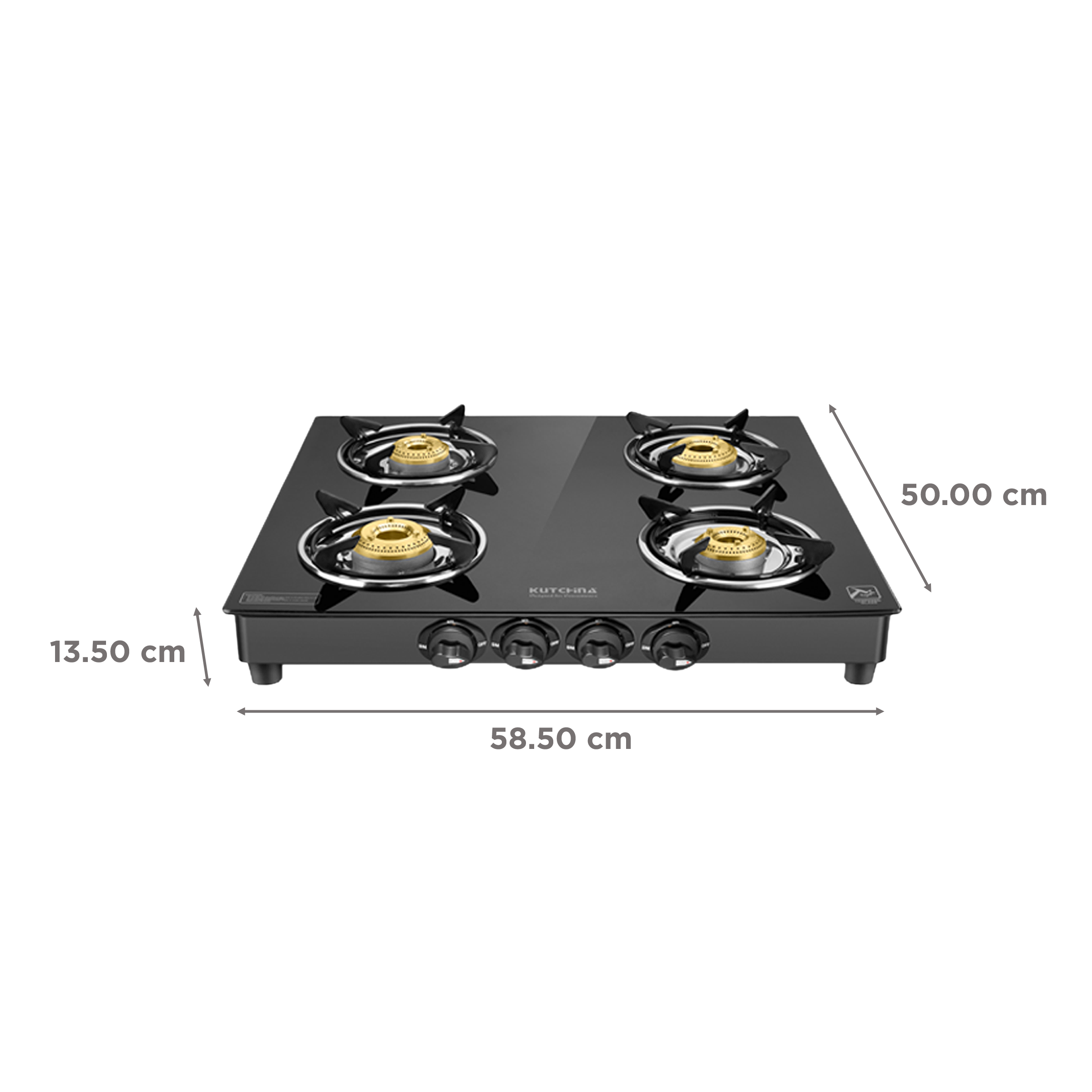 Kutchina Fabio 4B Eco Tempered Glass Top 4 Burner Manual Gas Stove (Stainless Steel Drip Tray, Black)_2