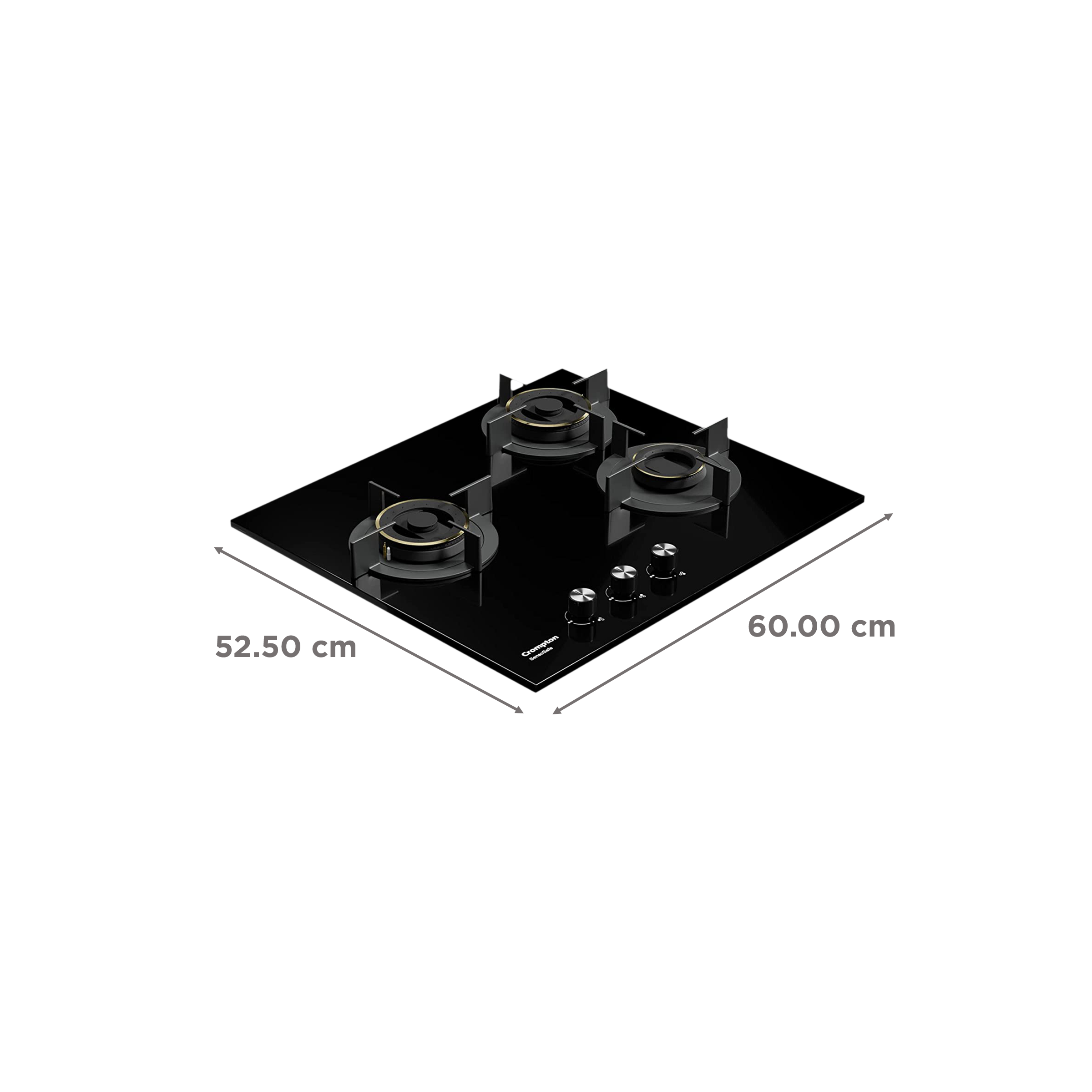 Crompton SensoSafe Toughened Glass Top 3 Burner Automatic Hob (Triple Ring Burner, Midnight Black)_2