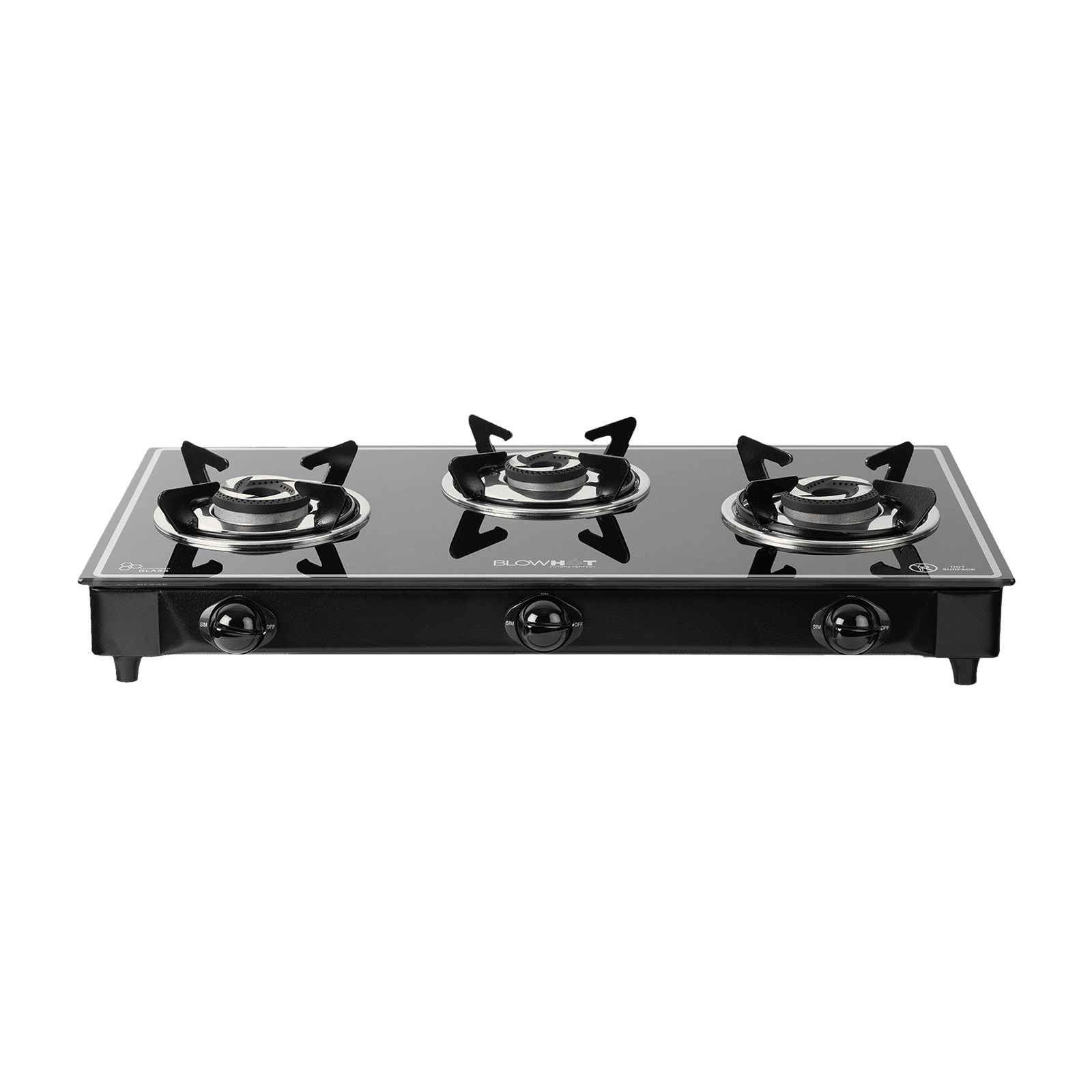 Blowhot Opal Toughened Glass Top 3 Burner Manual Gas Stove (ISI Certified, Black)_1