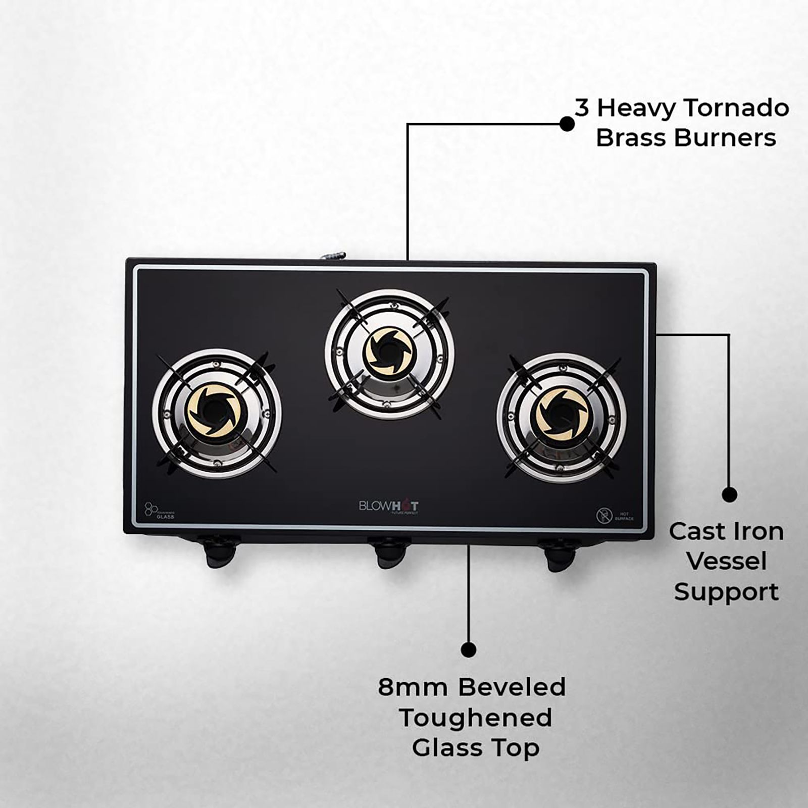 Blowhot Opal Toughened Glass Top 3 Burner Manual Gas Stove (ISI Certified, Black)_9
