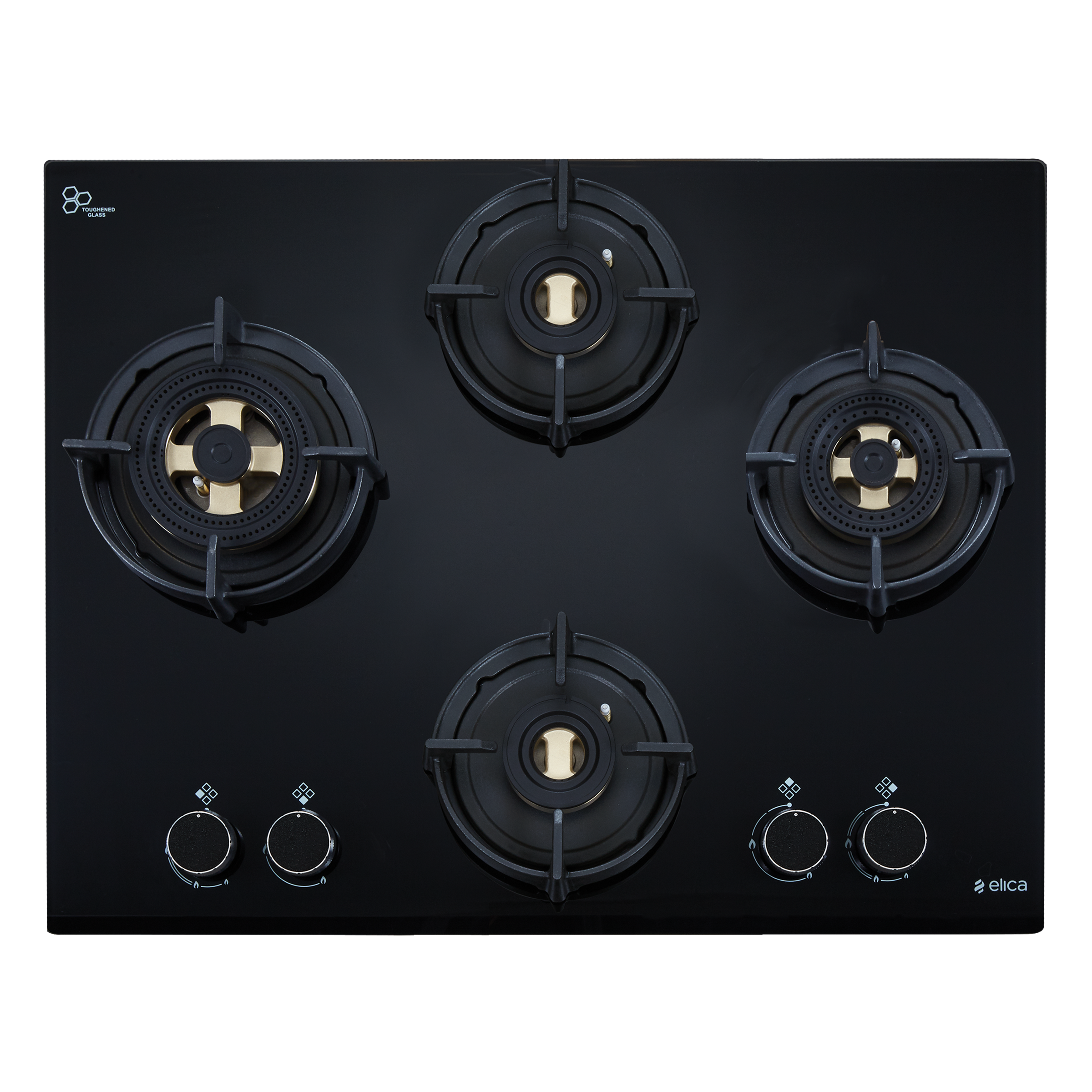 Elica FLEXI DFS FB 4B 60 DX Glass Top 4 Burner Automatic Hob (Cast Iron Pan Support, Black)_1
