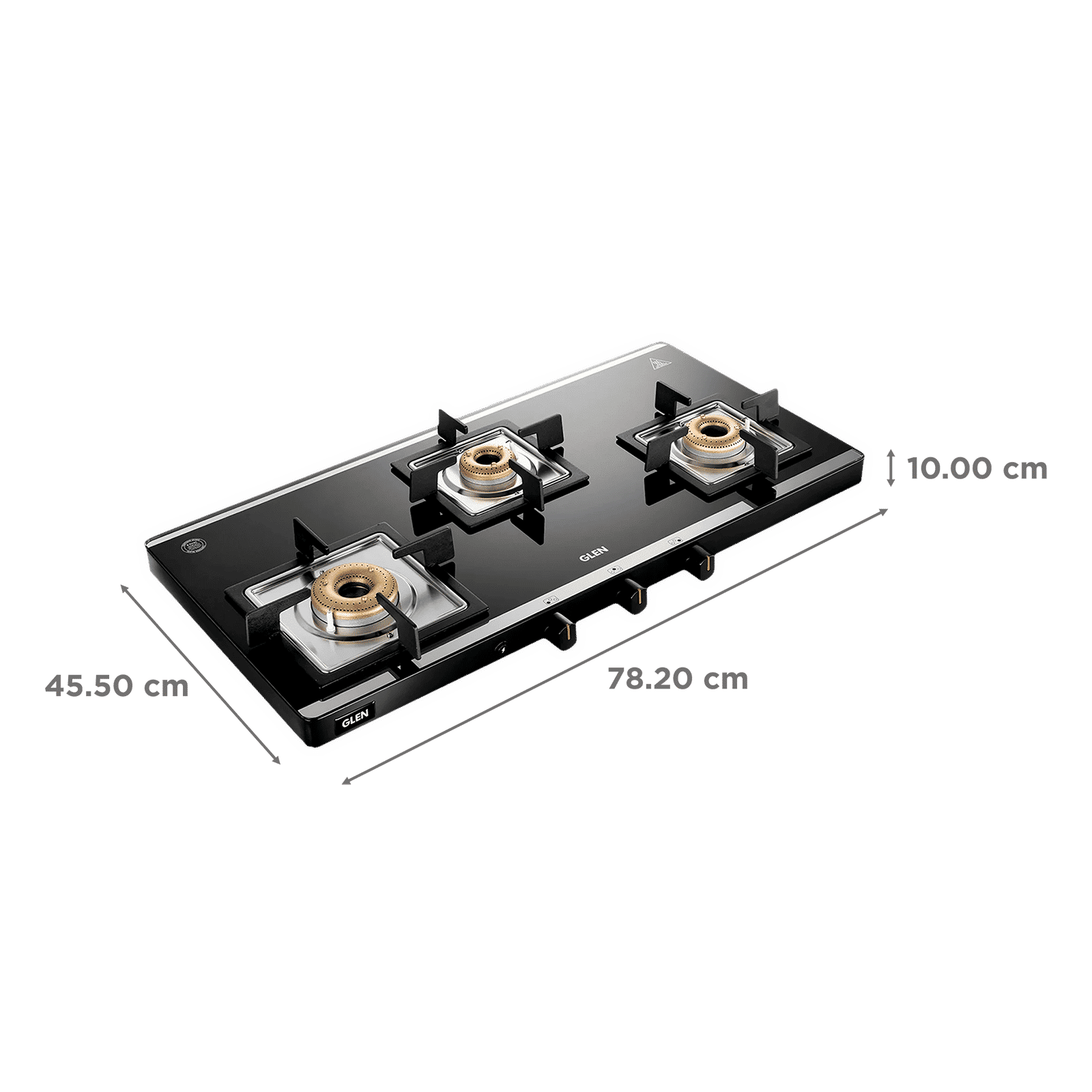 Glen Ultra Slim Mirror Toughened Glass Top 3 Burner Manual Gas Stove (Vitreous Enamelled Pan Support, Black)_2