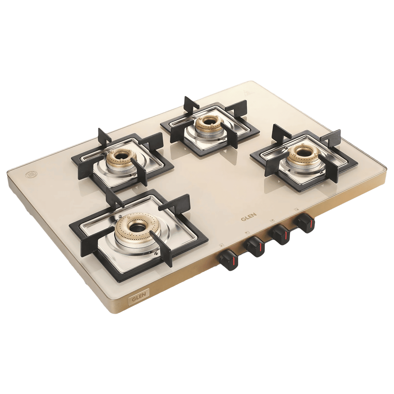 Glen Ultra Slim Toughened Glass Top 4 Burner Manual Gas Stove (Vitreous Enamelled Pan Support, Apricot)_1