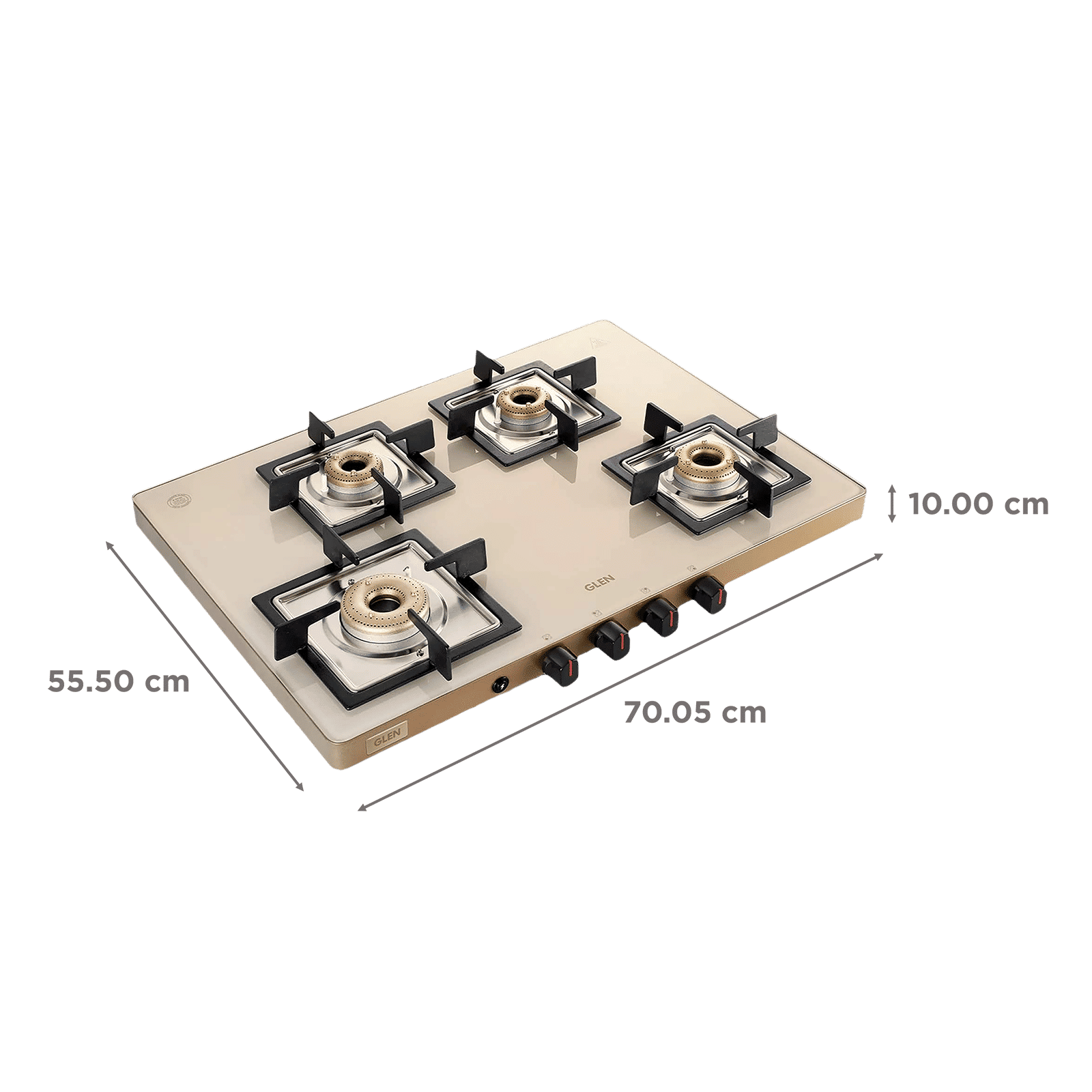 Glen Ultra Slim Toughened Glass Top 4 Burner Manual Gas Stove (Vitreous Enamelled Pan Support, Apricot)_2