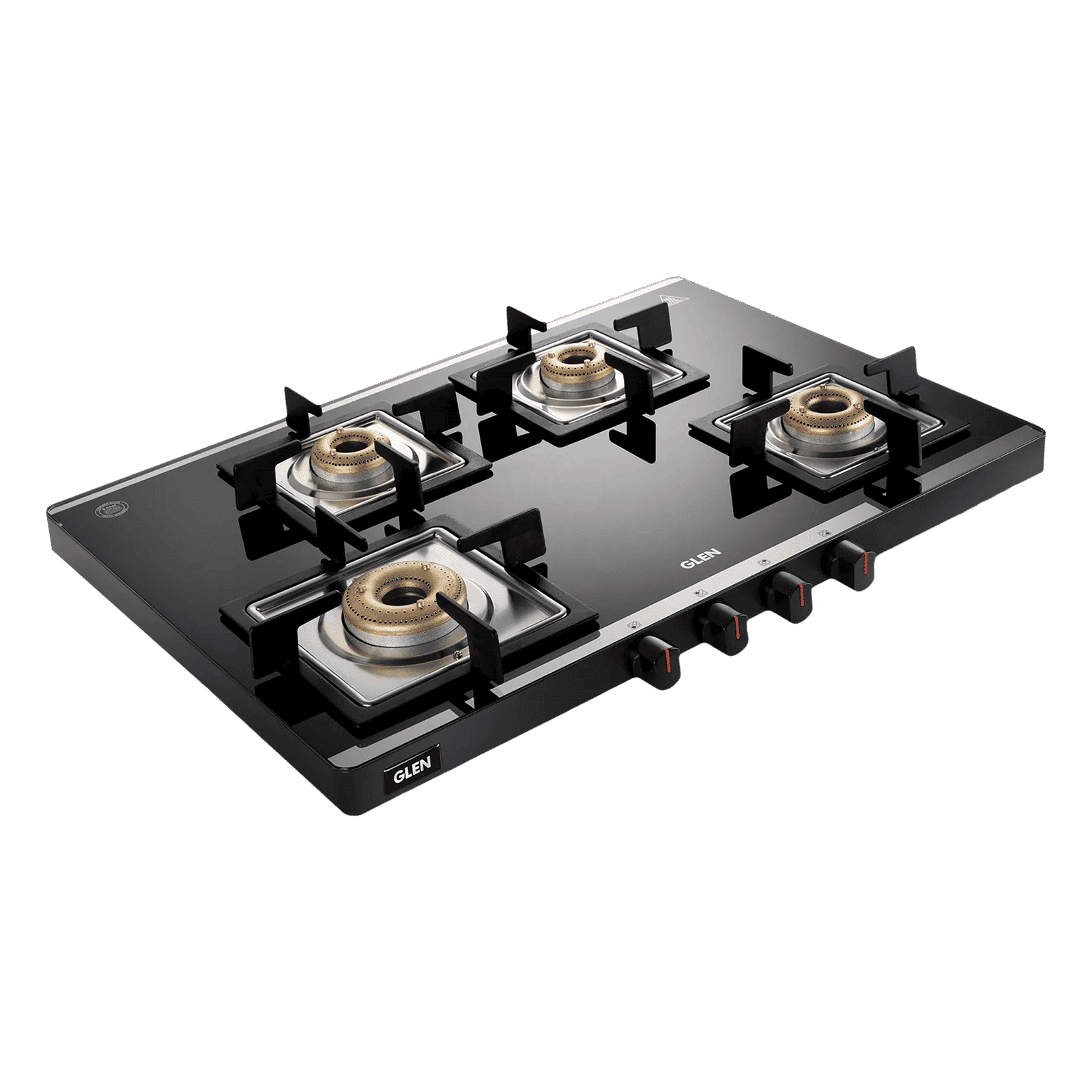Glen Ultra Slim Mirror Toughened Glass Top 4 Burner Manual Gas Stove (Vitreous Enamelled Pan Support, Black) Glen Ultra Slim Mirror Toughened Glass Top 4 Burner Manual Gas Stove (Vitreous Enamelled Pan Support, Black)_1